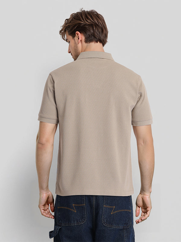 Highlander Men Beige Solid Polo Collar T-Shirt - Beige - Image 3