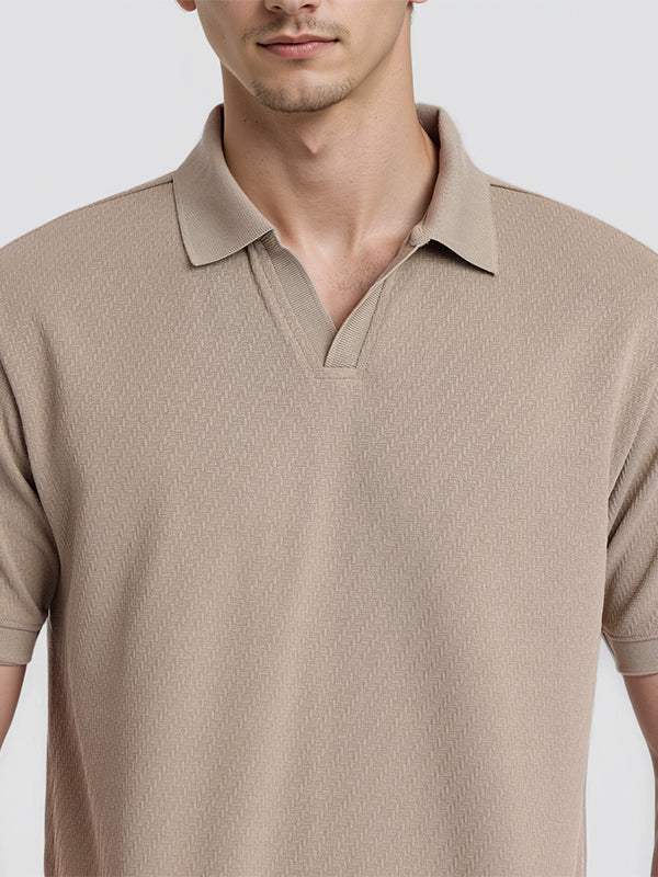 Highlander Men Beige Solid Polo Collar T-Shirt - Beige - Image 5