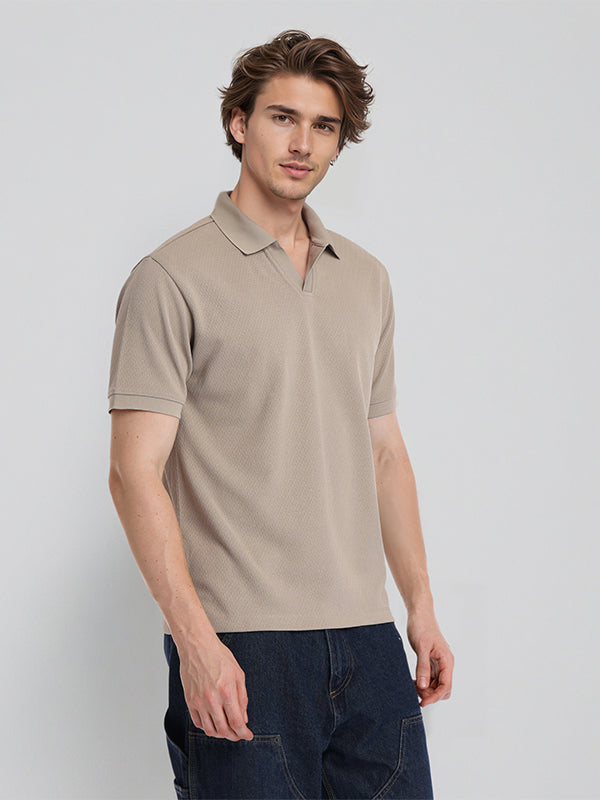 Highlander Men Beige Solid Polo Collar T-Shirt - Beige - Image 6