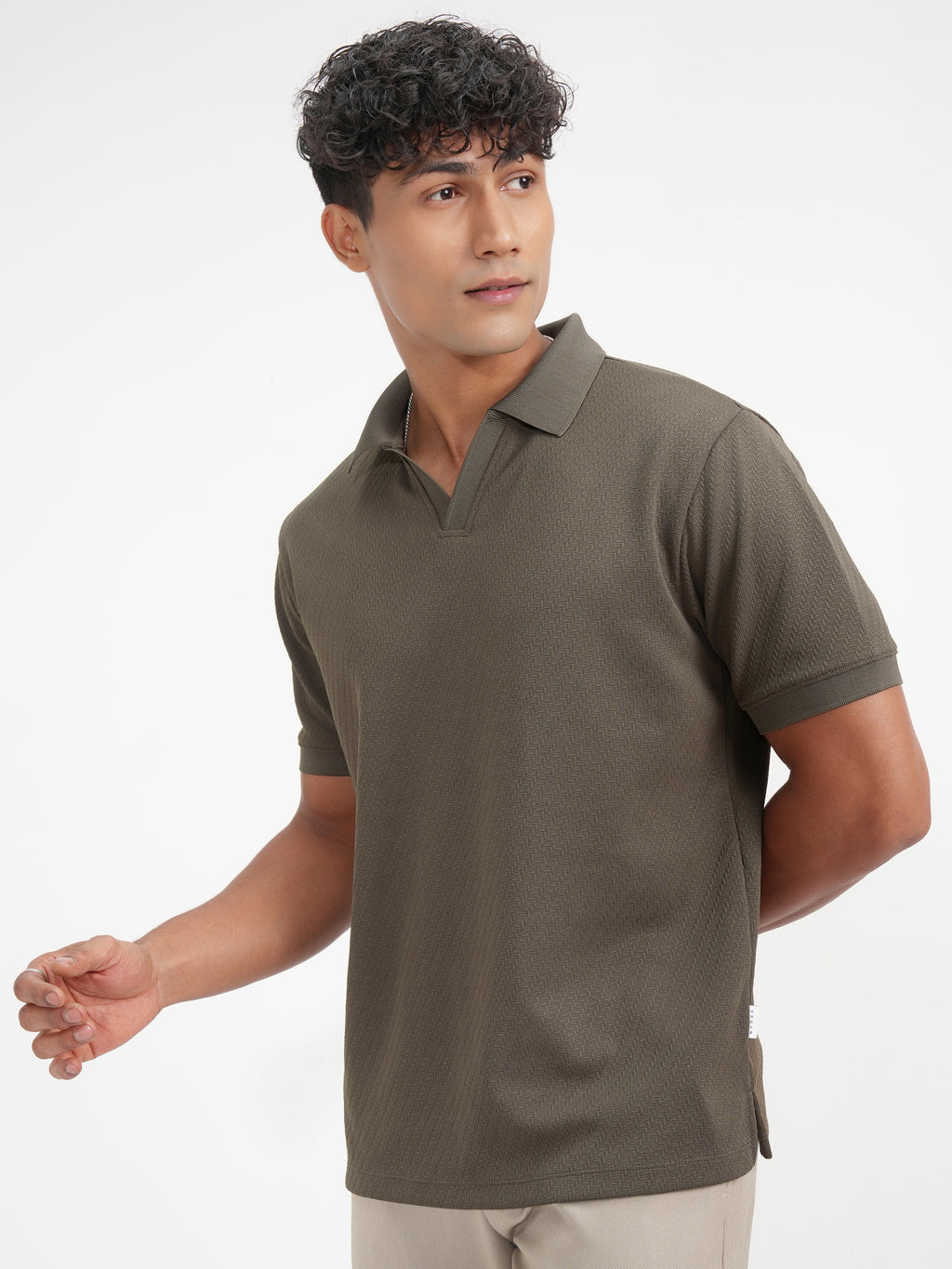 Highlander Men Olive Solid Polo Collar T-Shirt - Olive - Image 4