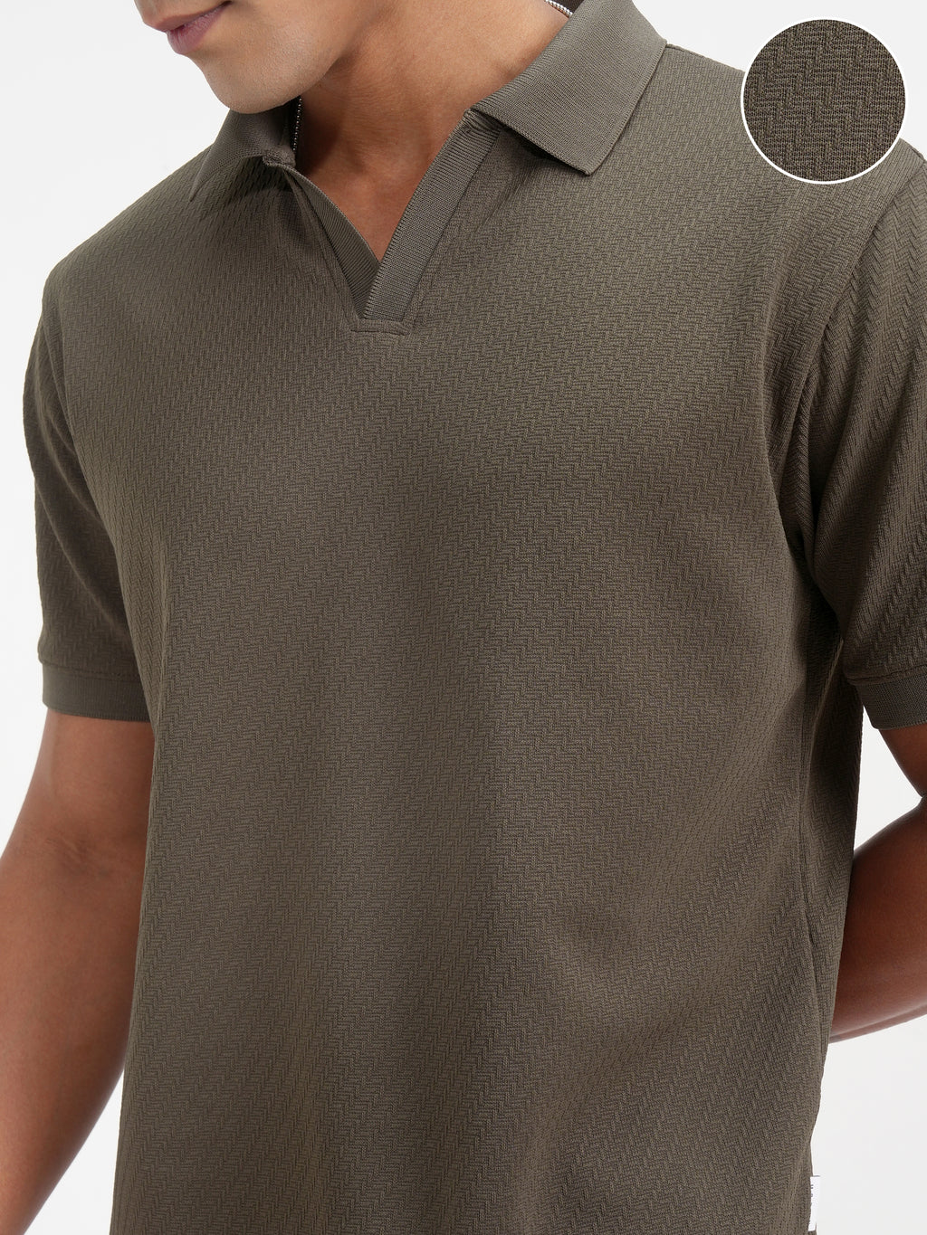 Highlander Men Olive Solid Polo Collar T-Shirt - Olive - Image 5