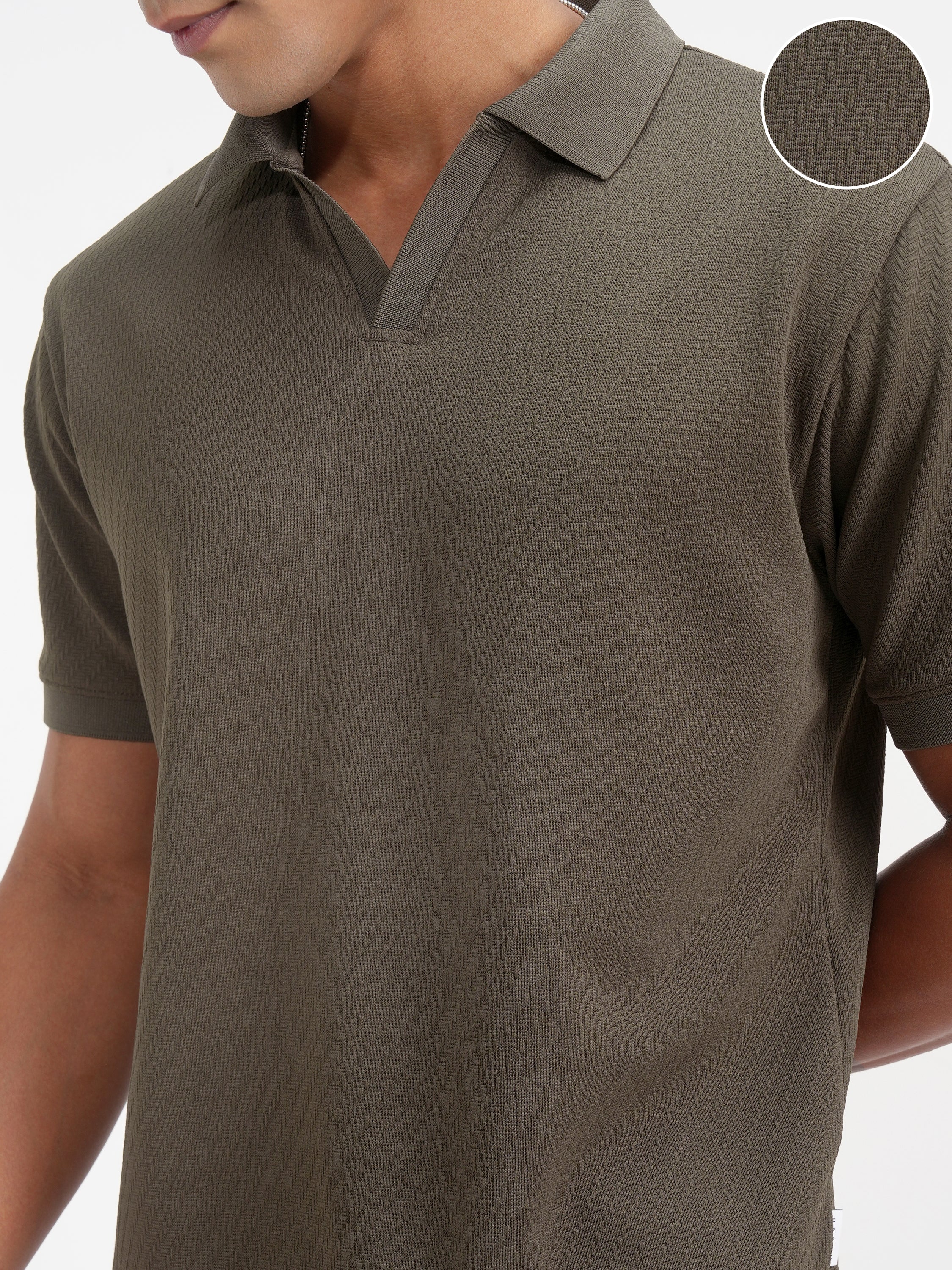 Highlander Men Olive Solid Polo Collar T-Shirt - Olive - Image 5
