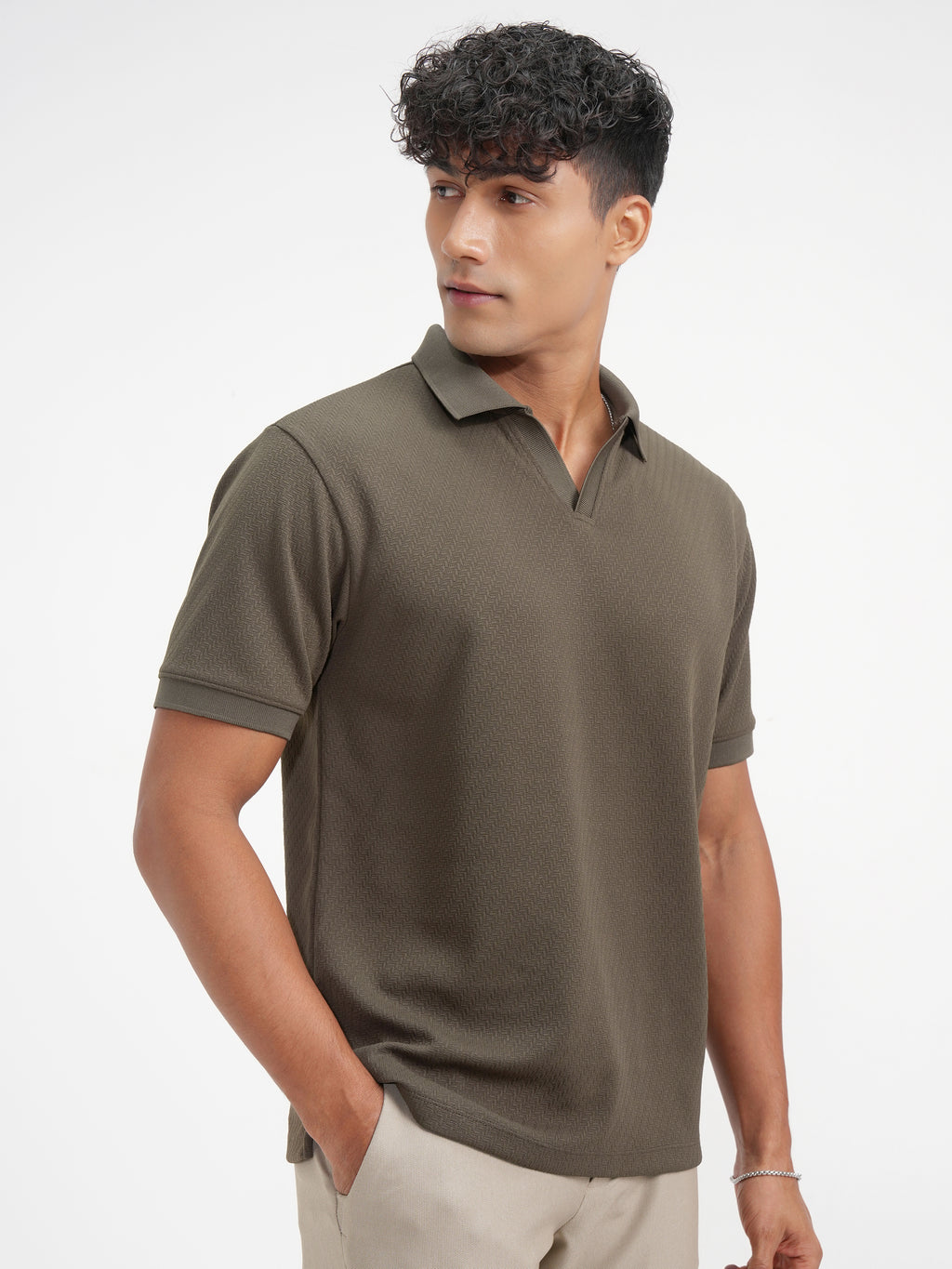 Highlander Men Olive Solid Polo Collar T-Shirt - Olive - Image 6