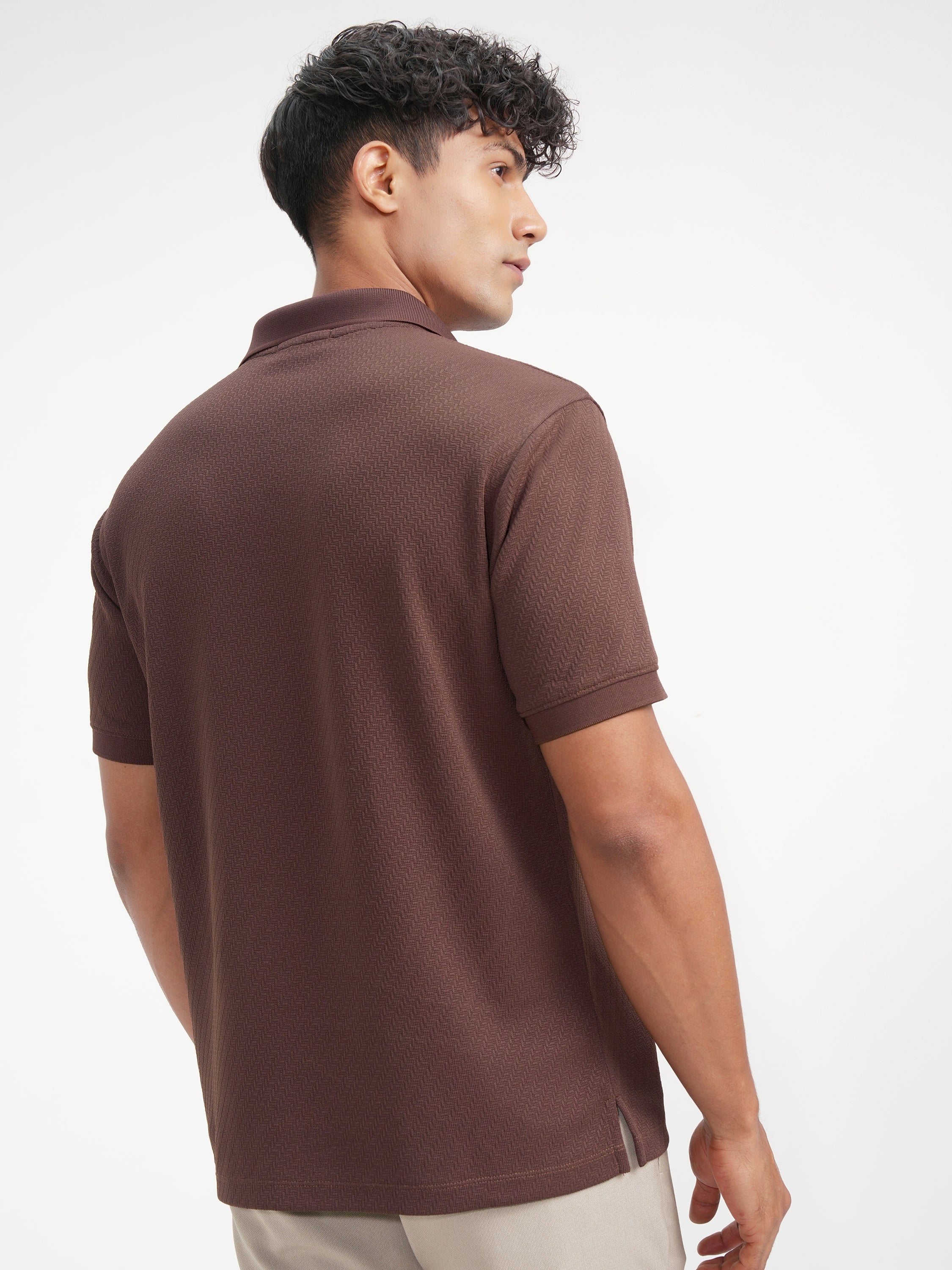 Highlander Men Brown Solid Polo Collar T-Shirt - Brown - Image 3