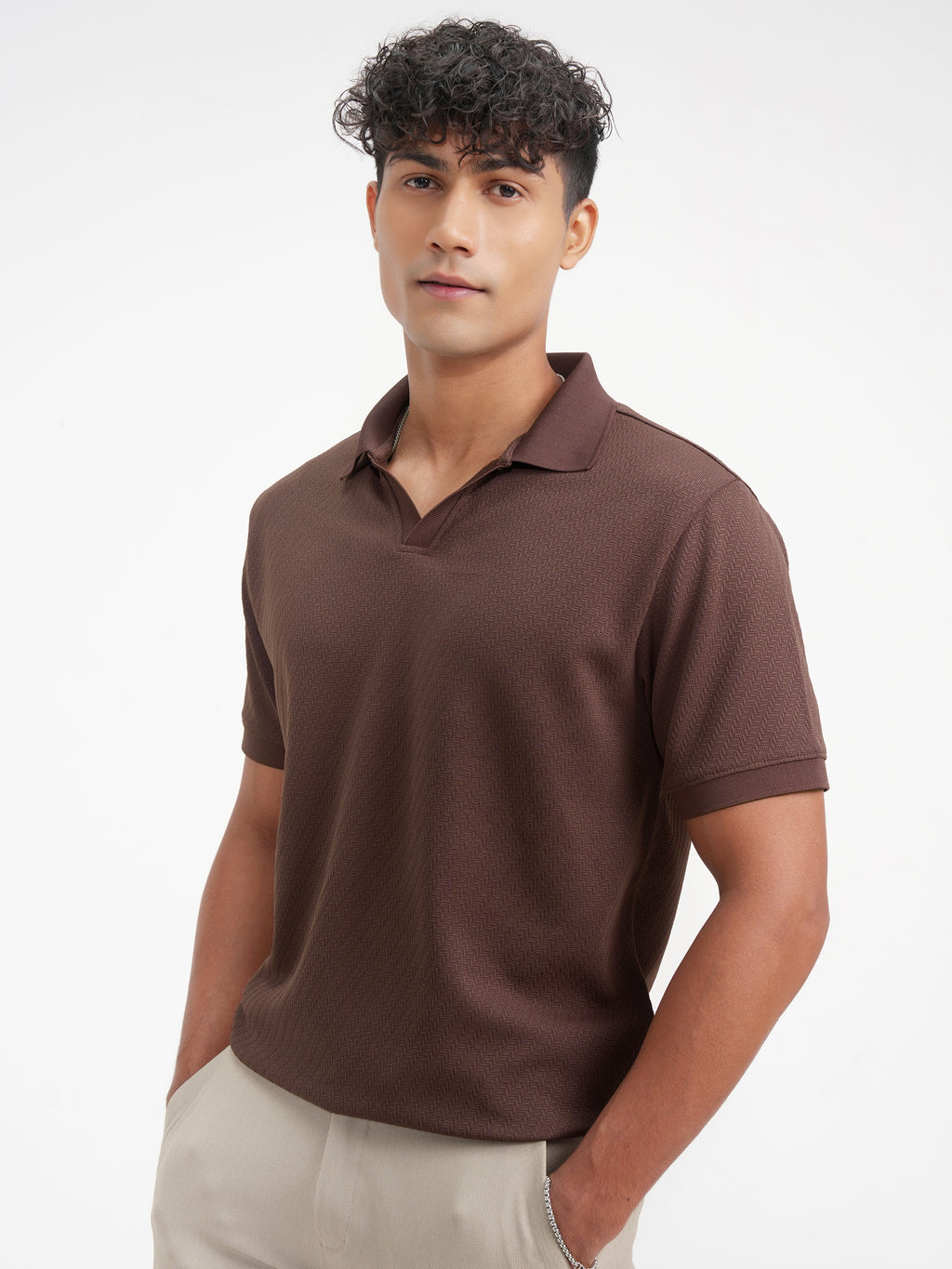 Highlander Men Brown Solid Polo Collar T-Shirt - Brown - Image 4