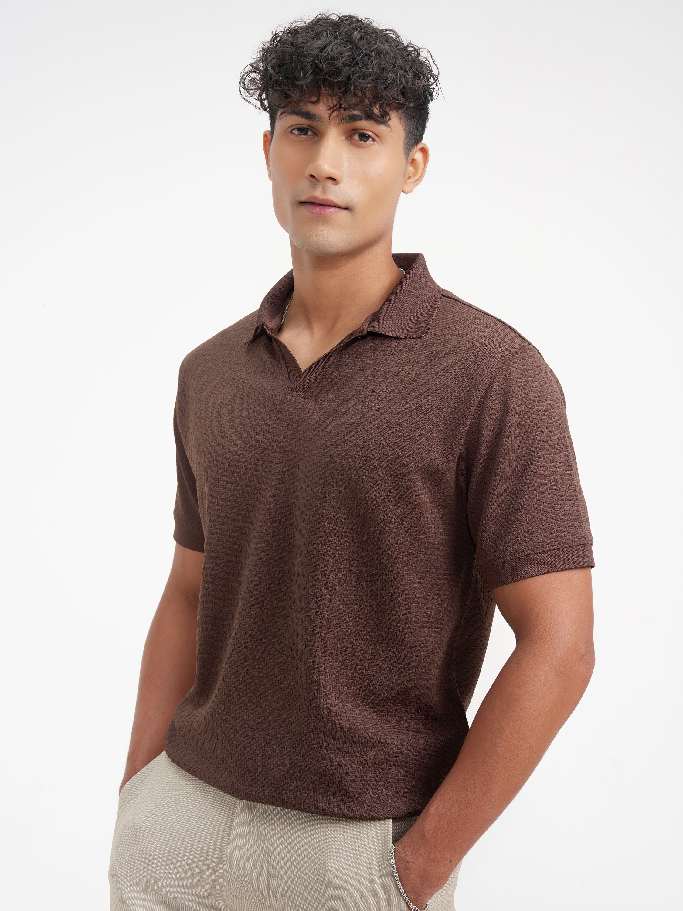 Highlander Men Brown Solid Polo Collar T-Shirt - Brown - Image 4