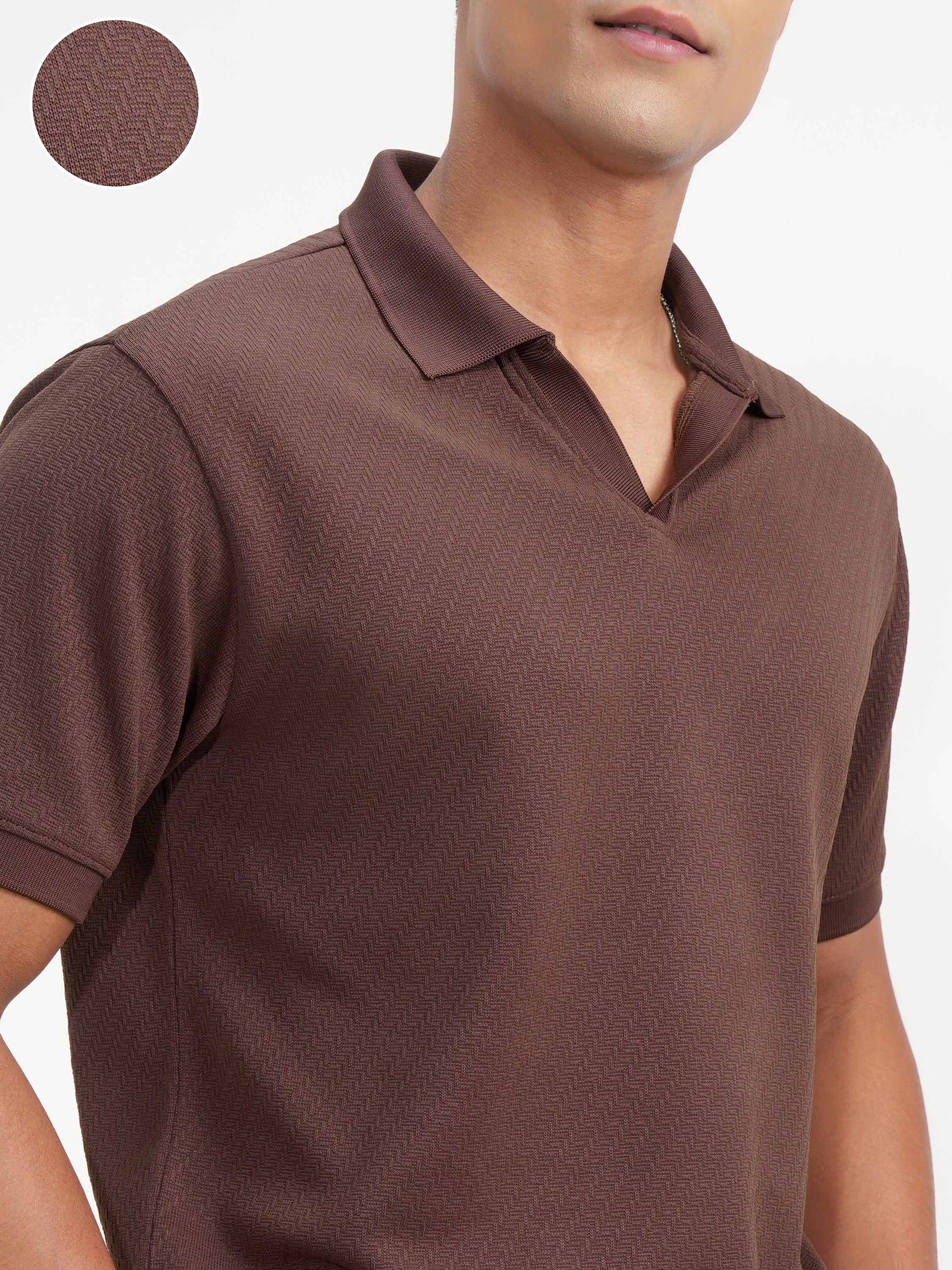 Highlander Men Brown Solid Polo Collar T-Shirt - Brown - Image 5