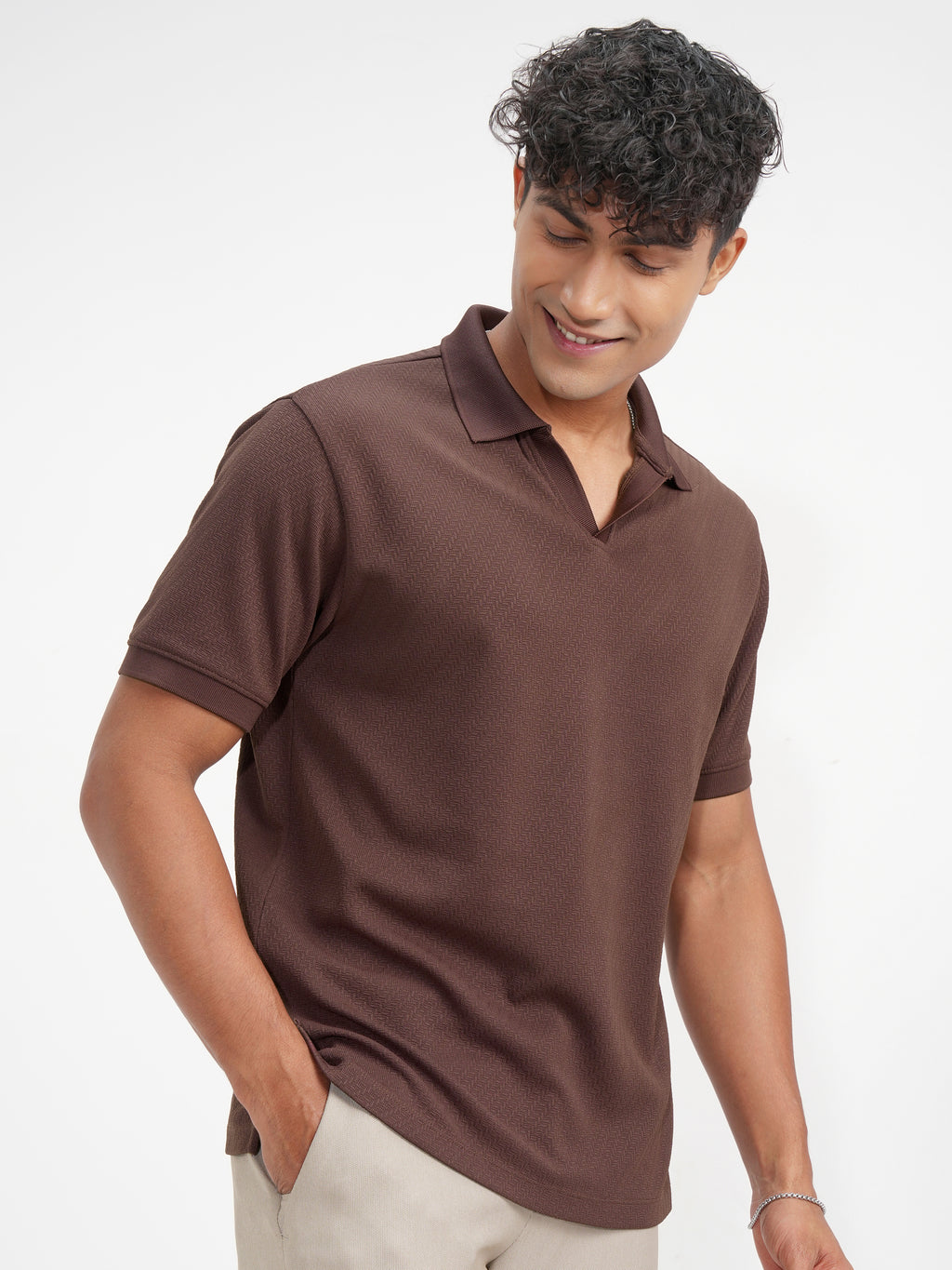 Highlander Men Brown Solid Polo Collar T-Shirt - Brown - Image 6