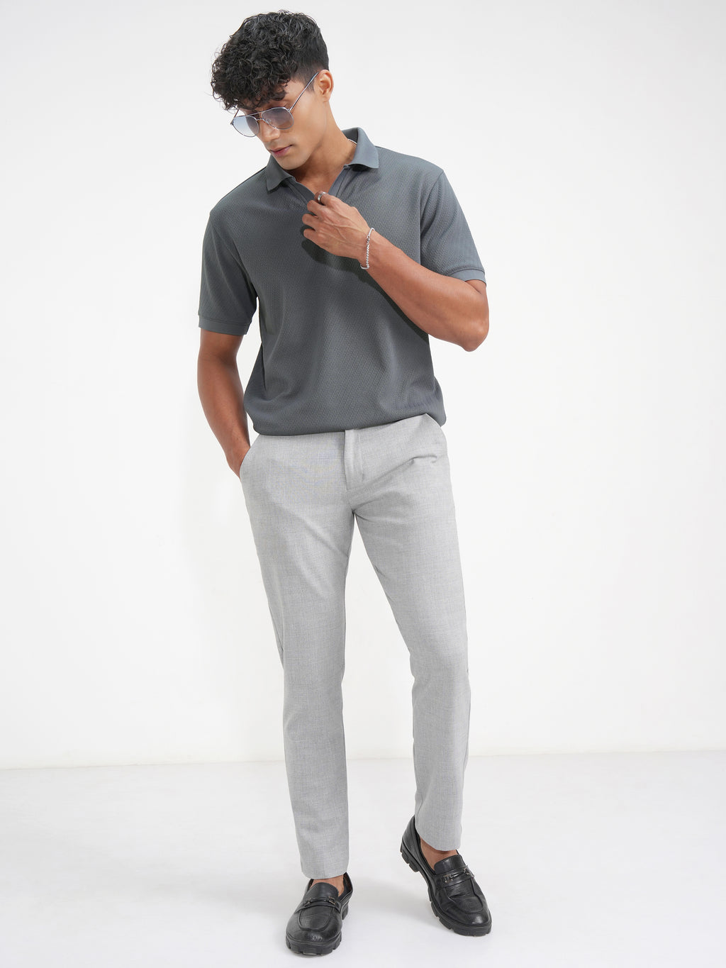 Highlander Men Grey Solid Polo Collar T-Shirt - Grey - Image 2