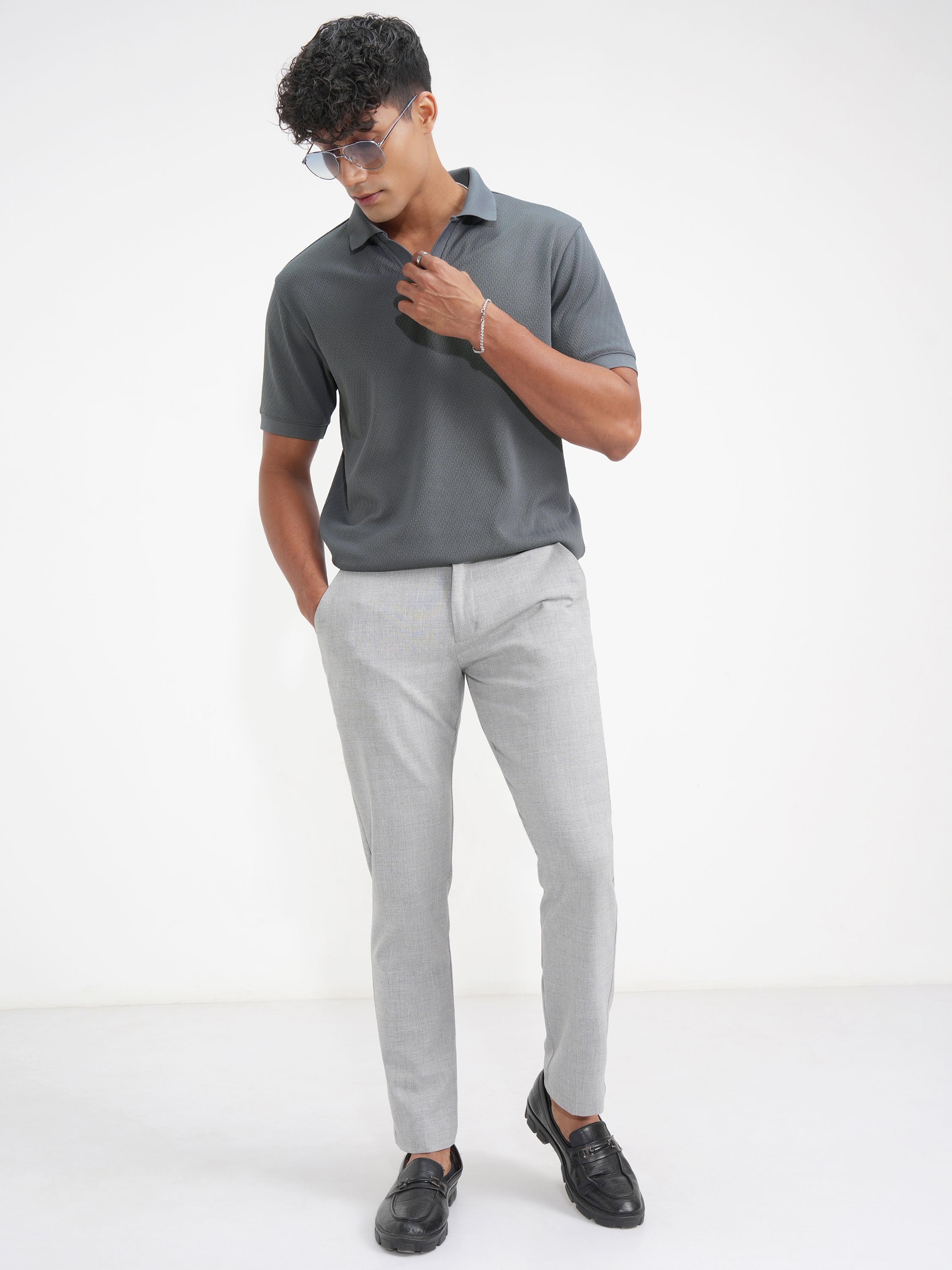 Highlander Men Grey Solid Polo Collar T-Shirt - Grey - Image 2