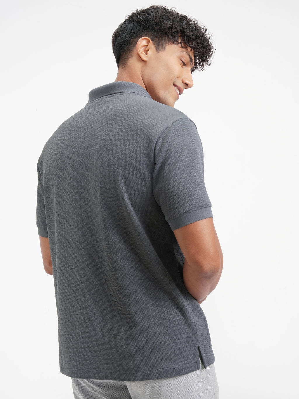 Highlander Men Grey Solid Polo Collar T-Shirt - Grey - Image 3