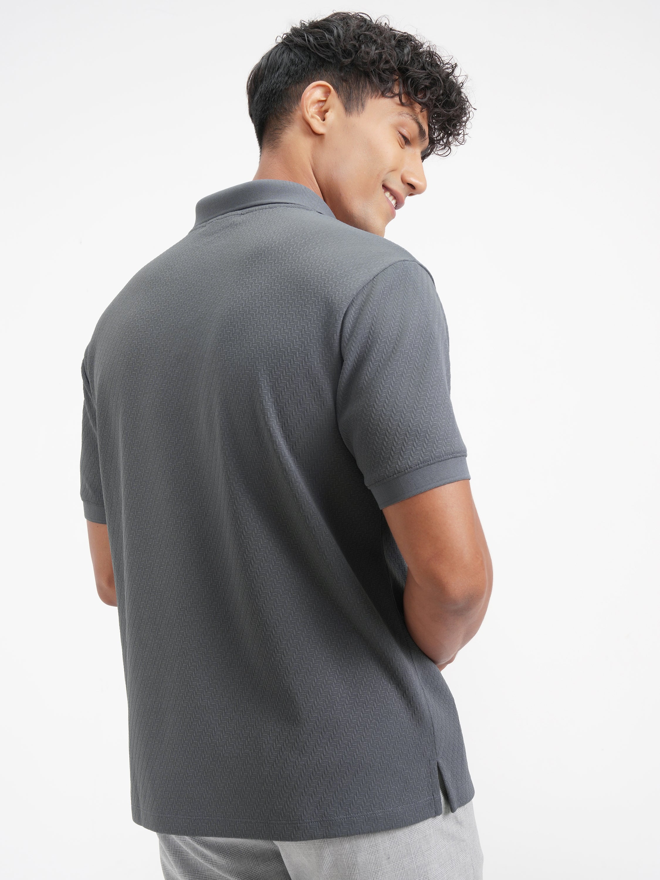 Highlander Men Grey Solid Polo Collar T-Shirt - Grey - Image 3