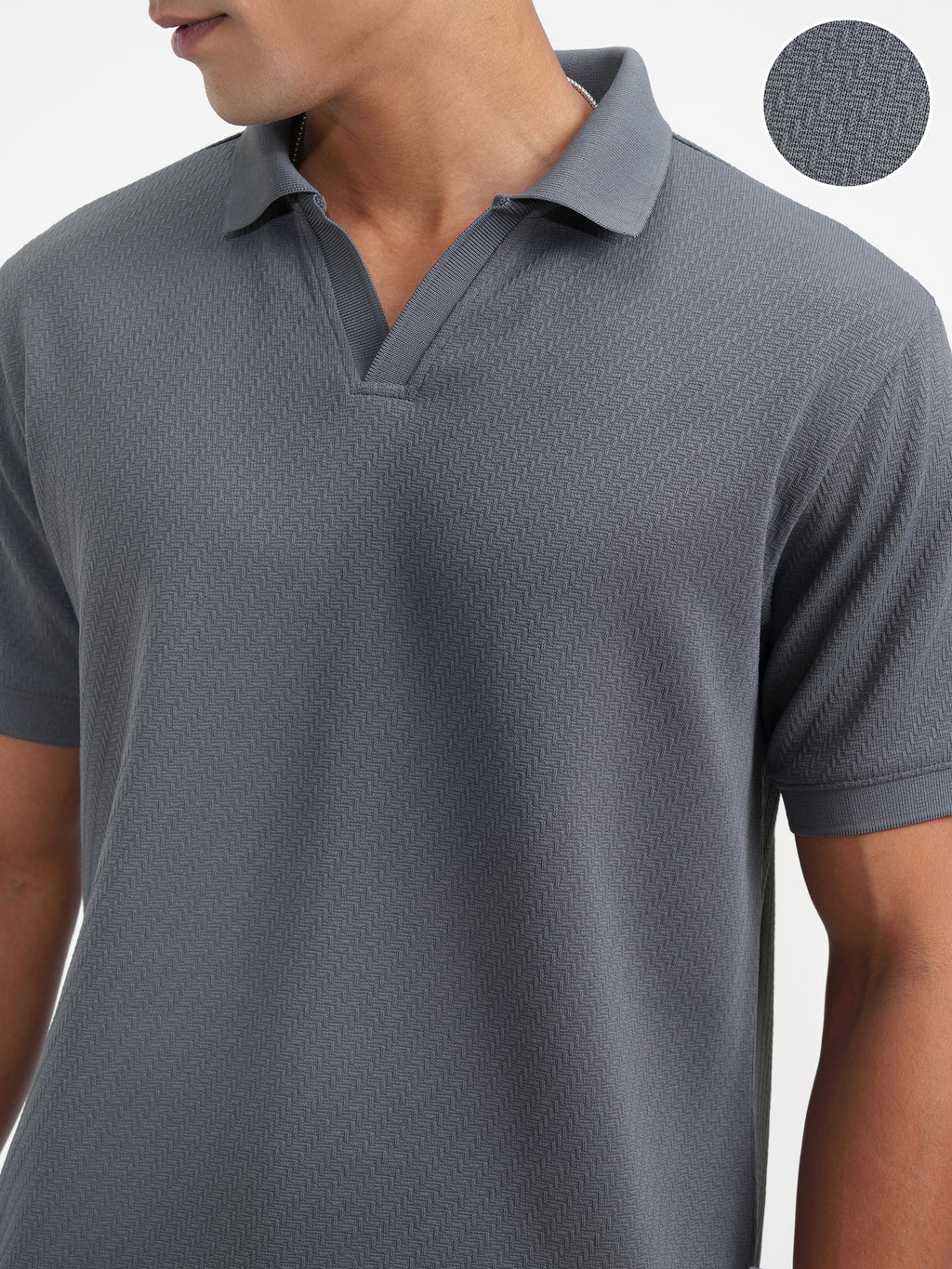 Highlander Men Grey Solid Polo Collar T-Shirt - Grey - Image 5