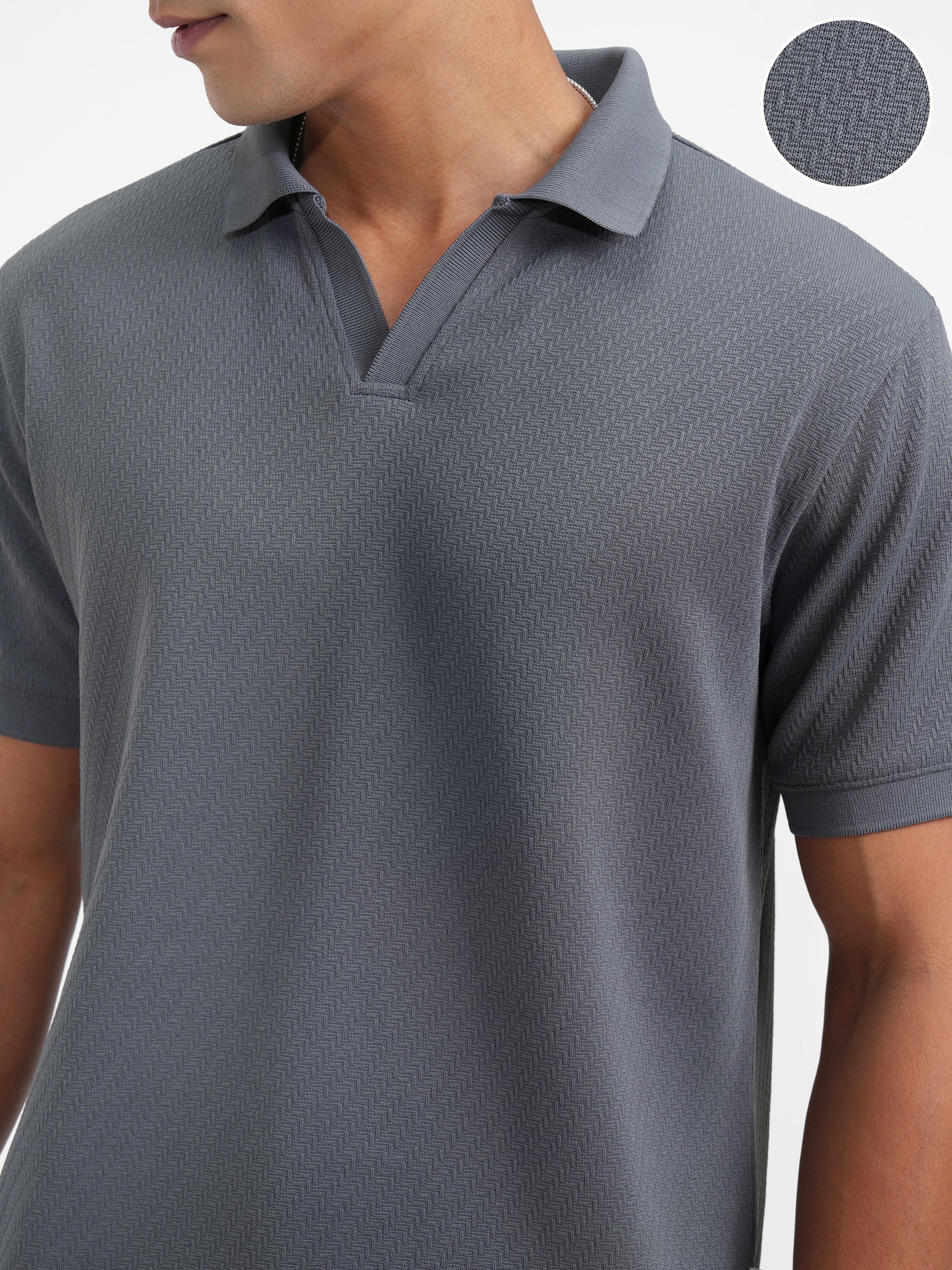 Highlander Men Grey Solid Polo Collar T-Shirt - Grey - Image 5