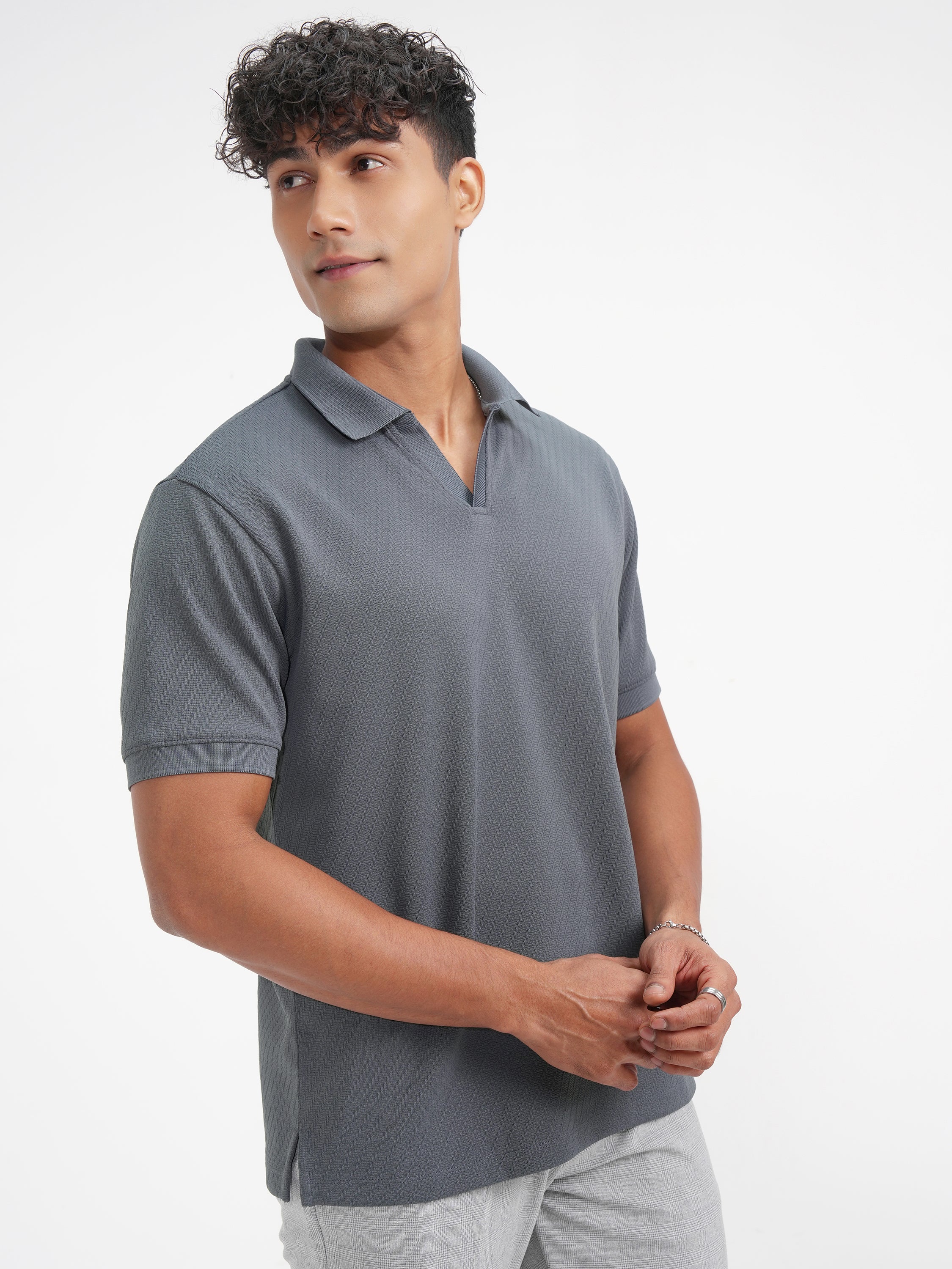 Highlander Men Grey Solid Polo Collar T-Shirt - Grey - Image 6