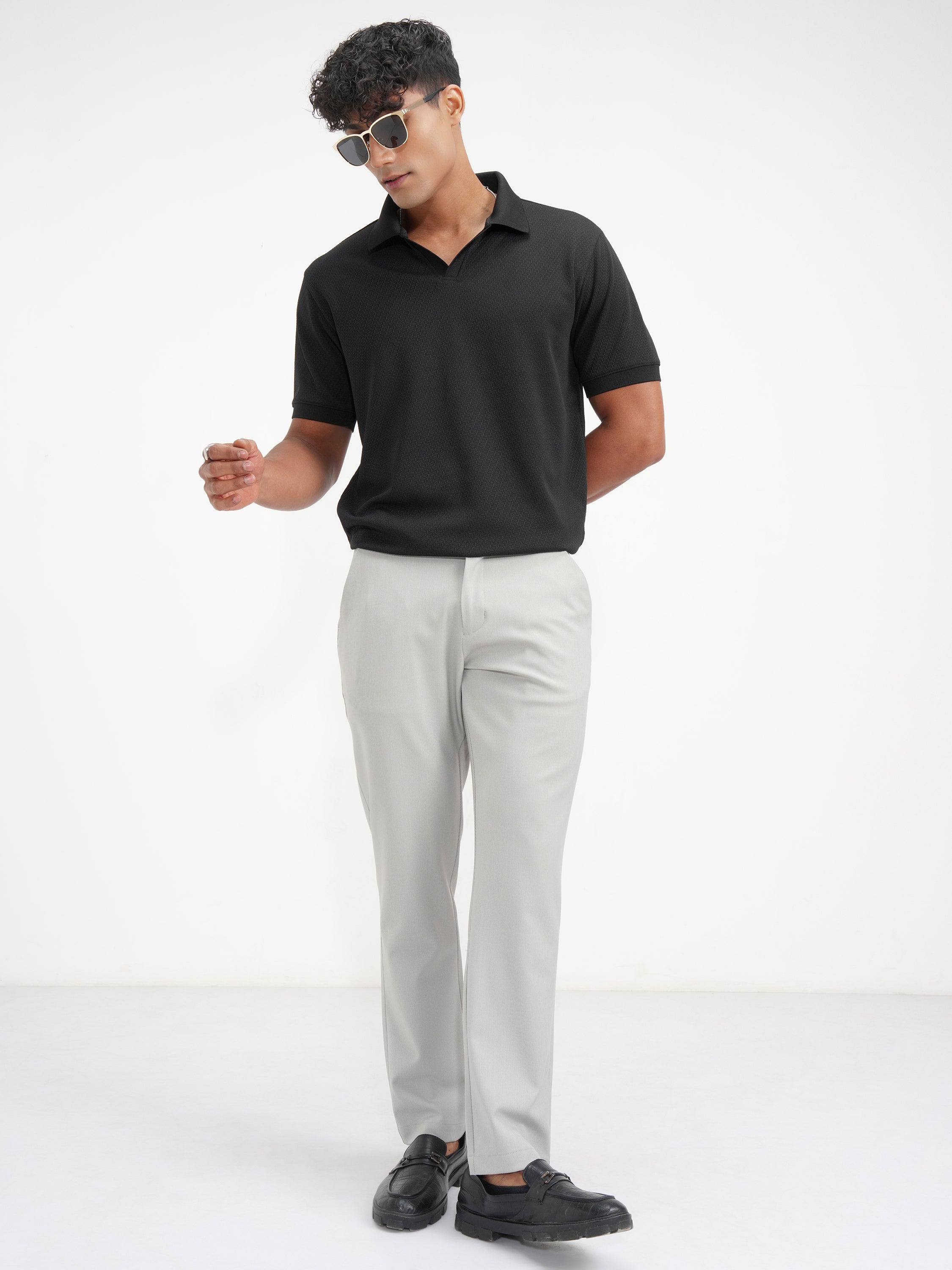 Highlander Men Black Solid Polo Collar T-Shirt - Black - Image 2