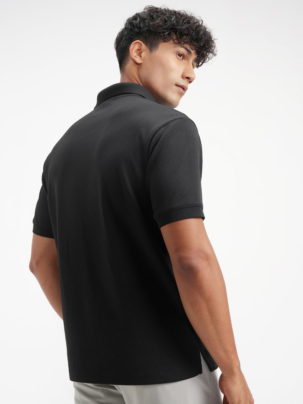 Highlander Men Black Solid Polo Collar T-Shirt - Black - Image 3