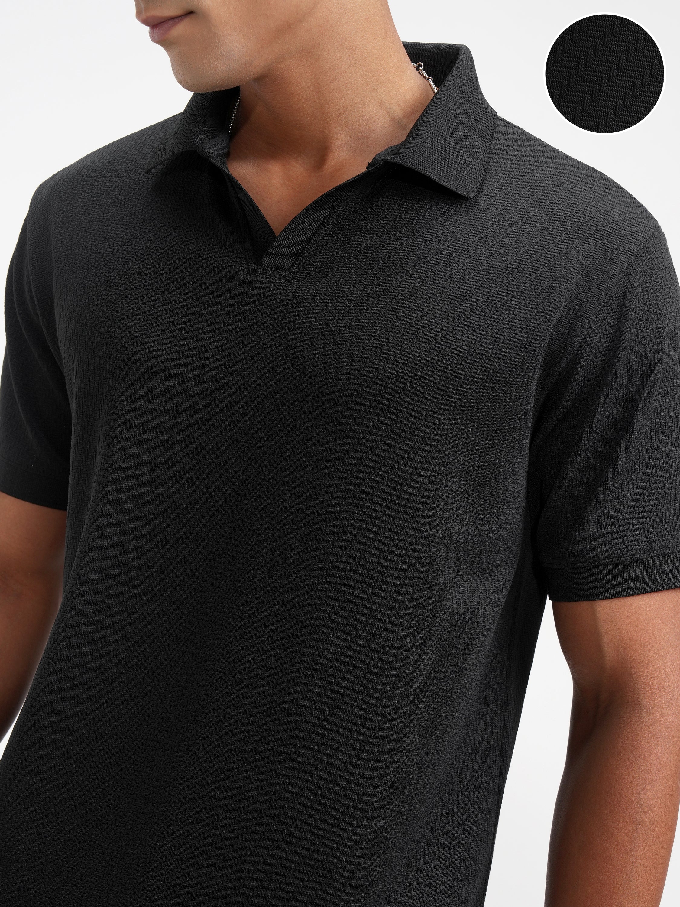 Highlander Men Black Solid Polo Collar T-Shirt - Black - Image 5