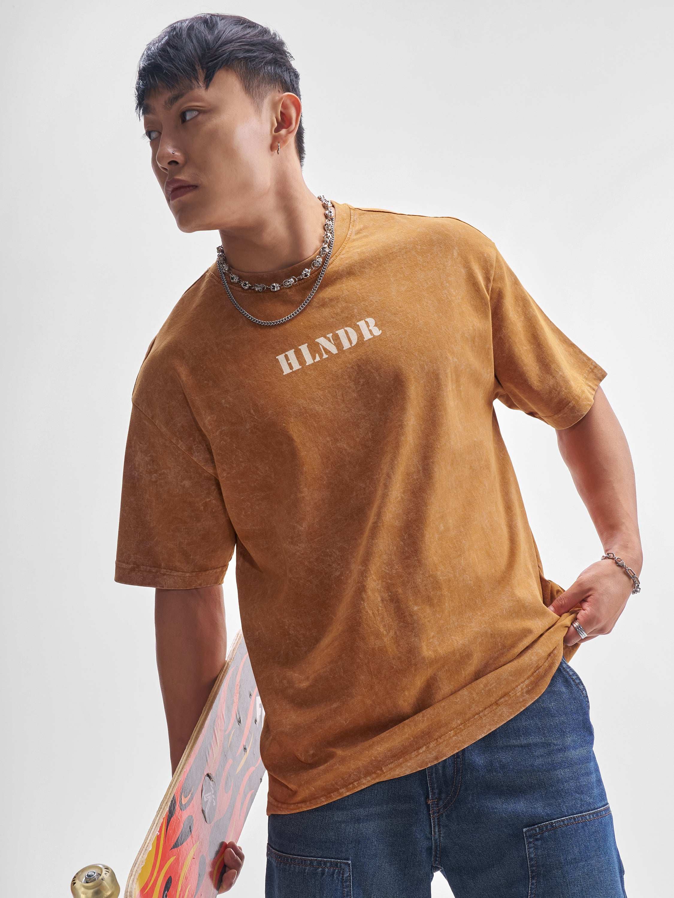 Highlander Men Mustard Printed Round Neck T-Shirt - Mustard - Image 3