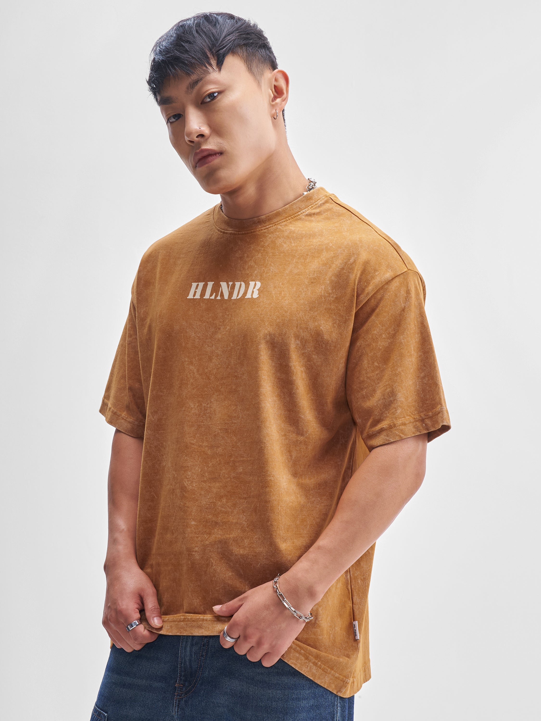 Highlander Men Mustard Printed Round Neck T-Shirt - Mustard - Image 4