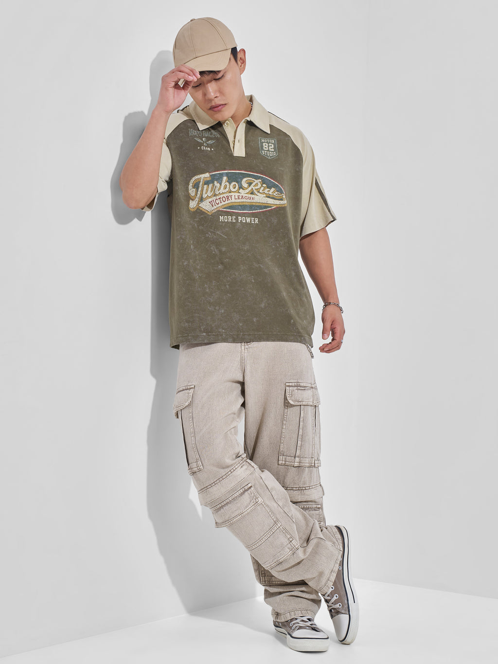Highlander Men Olive Printed Polo Collar T-Shirt - Olive - Image 2