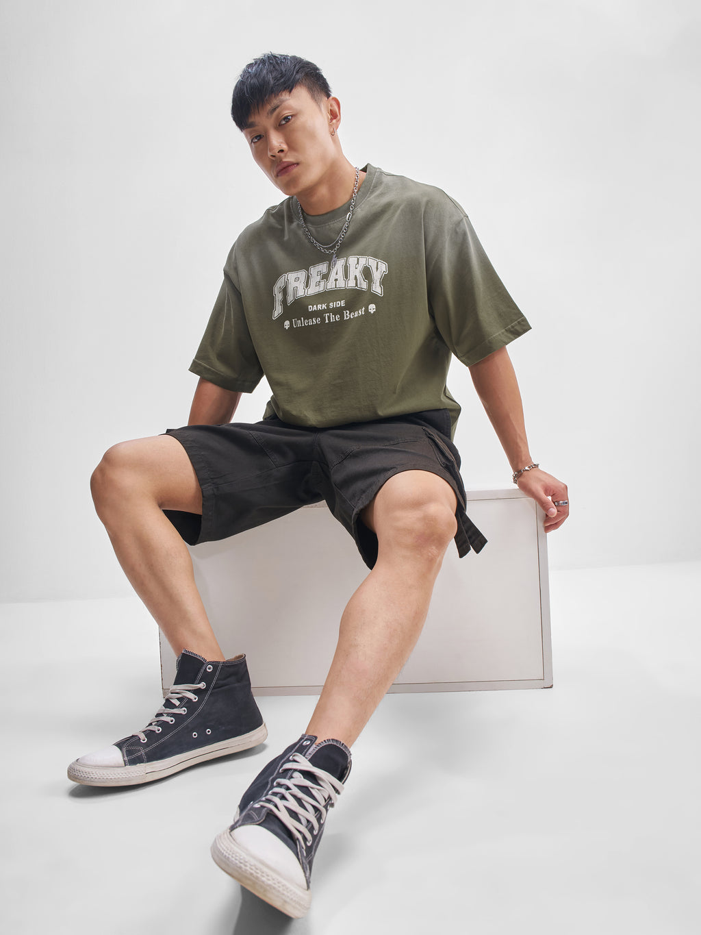 Highlander Men Olive Printed Round Neck Oversized Fit T-Shirt - Olive - Image 2