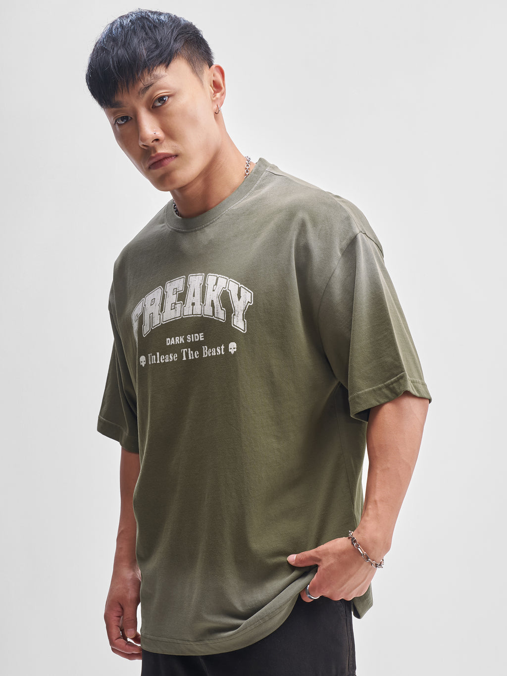 Highlander Men Olive Printed Round Neck Oversized Fit T-Shirt - Olive - Image 4