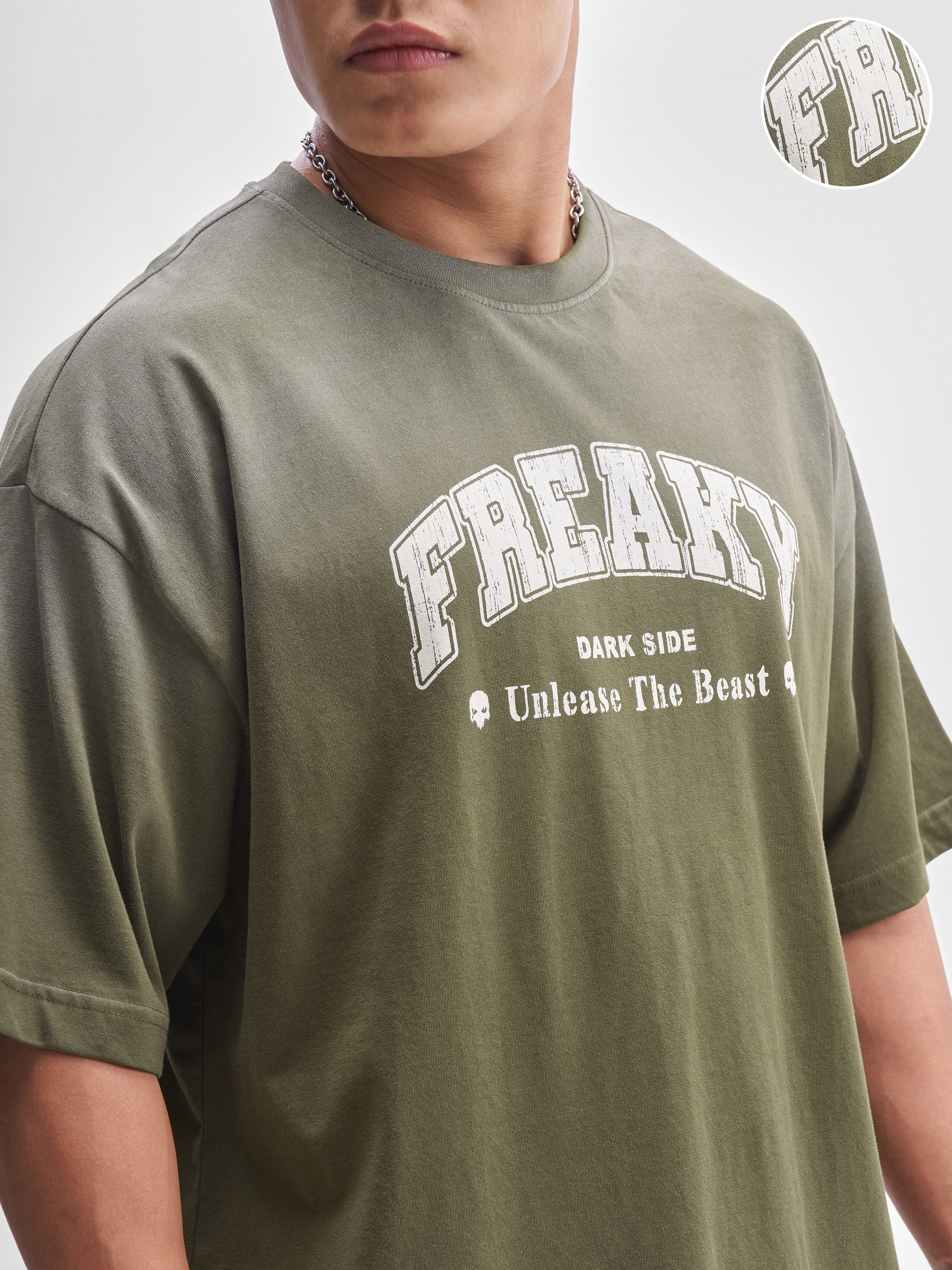 Highlander Men Olive Printed Round Neck Oversized Fit T-Shirt - Olive - Image 5