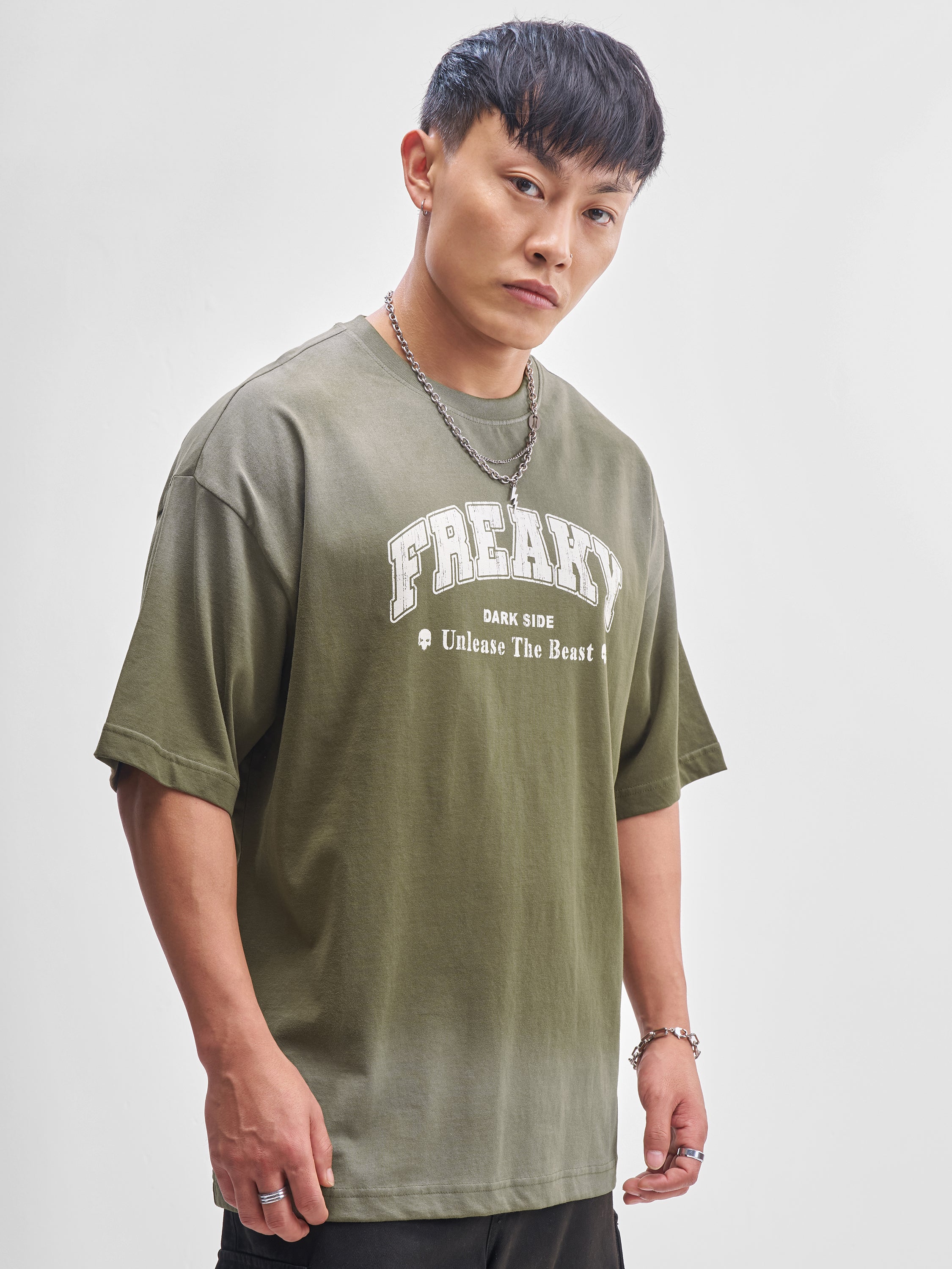 Highlander Men Olive Printed Round Neck Oversized Fit T-Shirt - Olive - Image 6