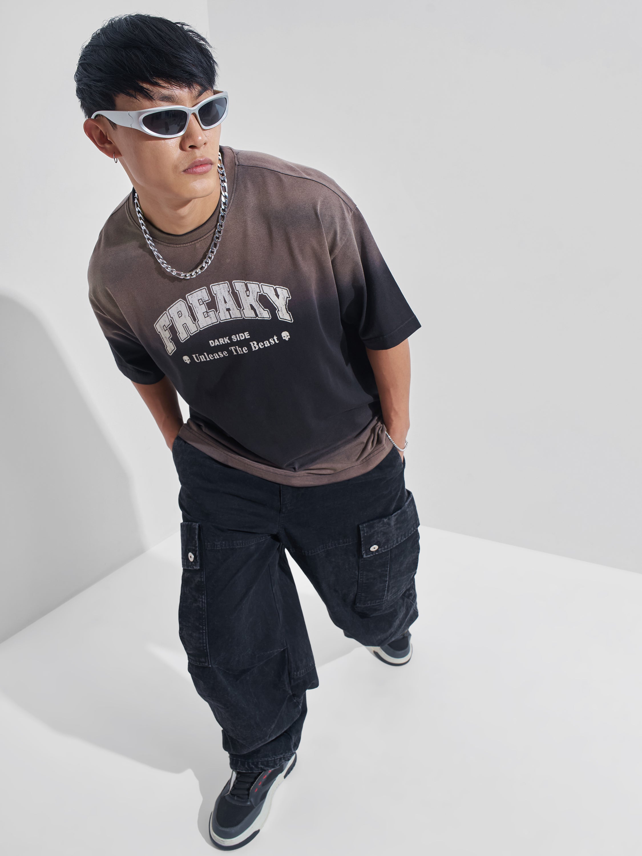 Highlander Men Navy Blue Printed Round Neck Oversized Fit T-Shirt - Navy Blue - Image 2