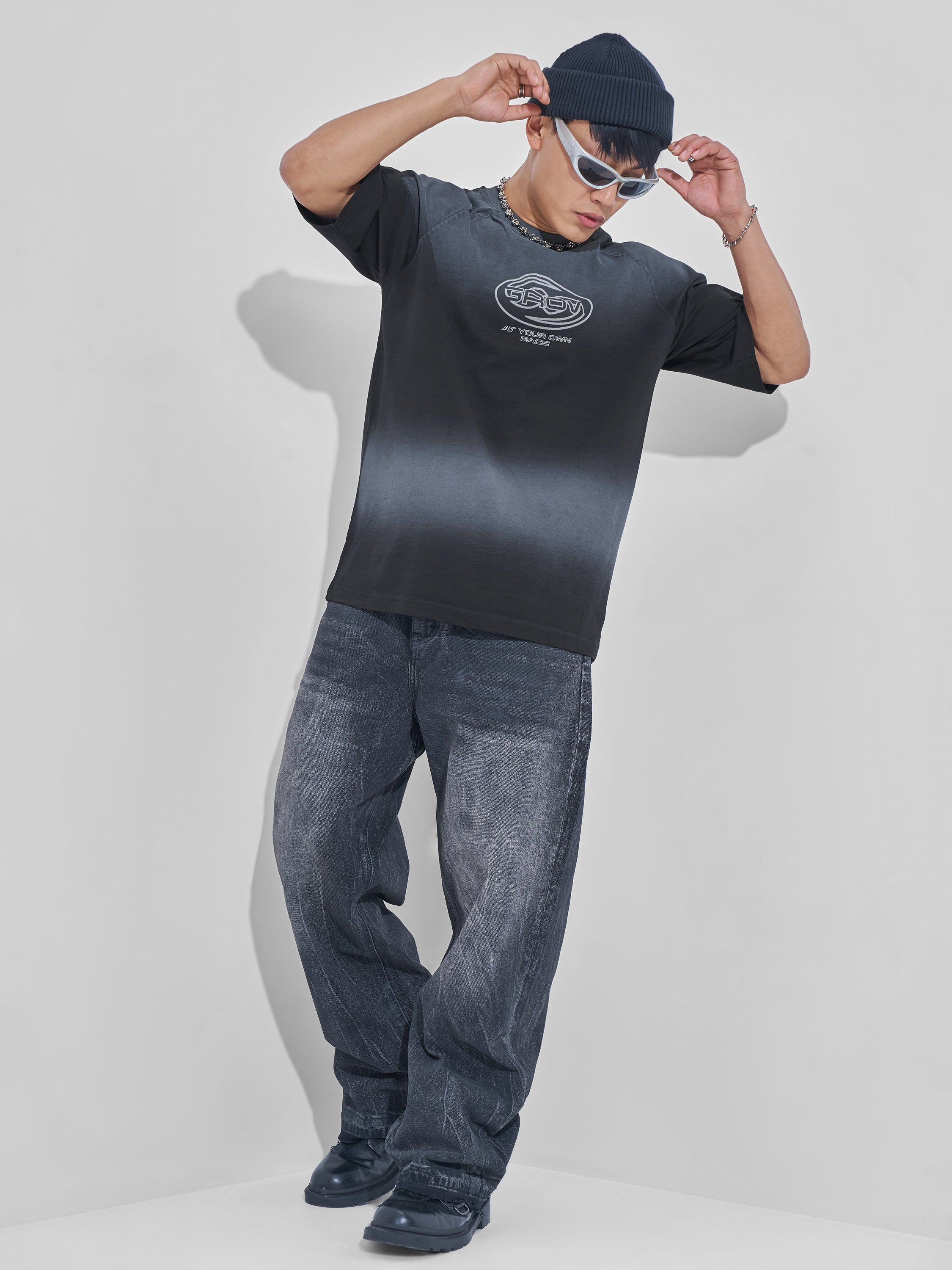 Highlander Men Black Printed Round Neck Oversized Fit T-Shirt - Black - Image 2