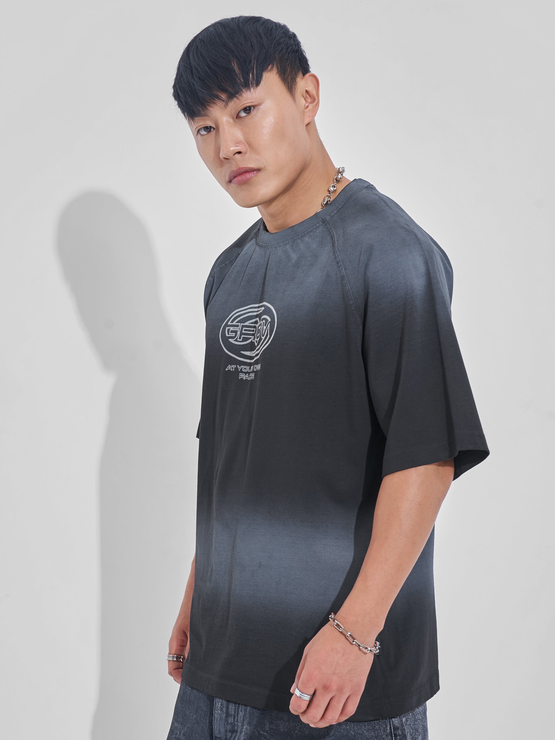 Highlander Men Black Printed Round Neck Oversized Fit T-Shirt - Black - Image 4