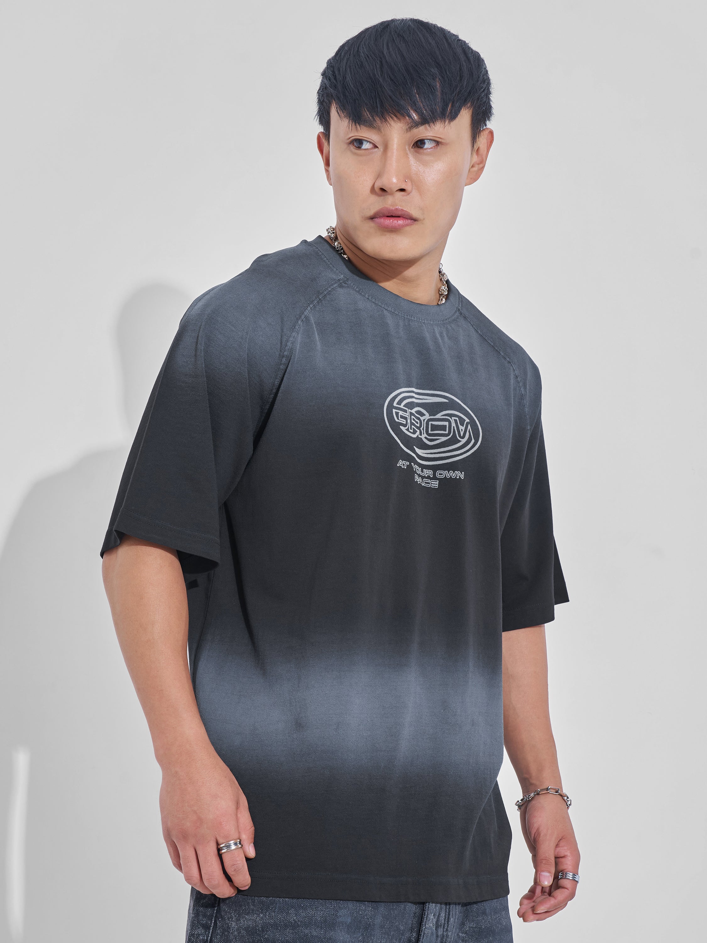 Highlander Men Black Printed Round Neck Oversized Fit T-Shirt - Black - Image 6
