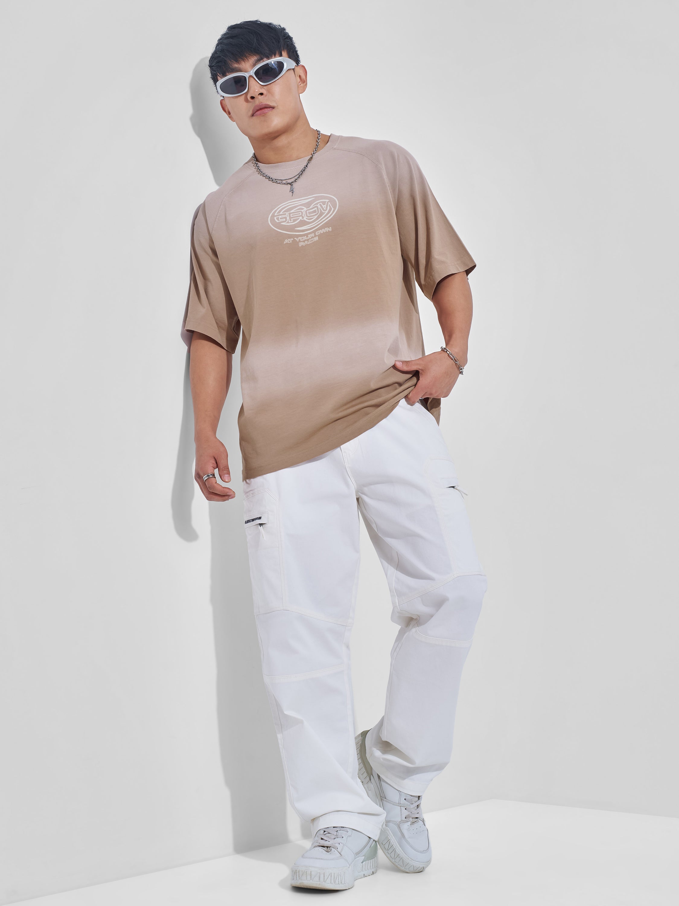 Highlander Men Tan Printed Round Neck Oversized Fit T-Shirt - Tan - Image 2