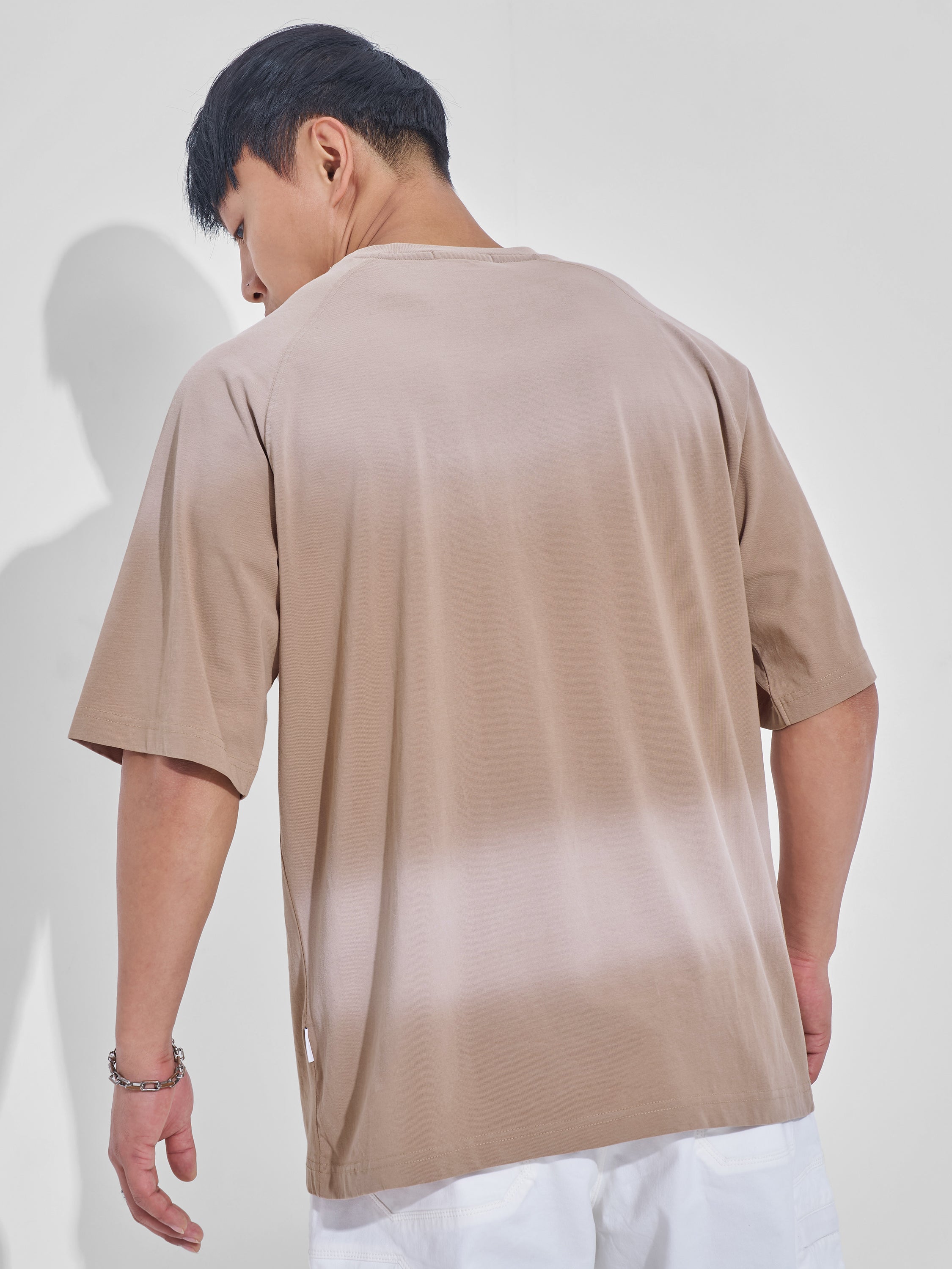 Highlander Men Tan Printed Round Neck Oversized Fit T-Shirt - Tan - Image 3