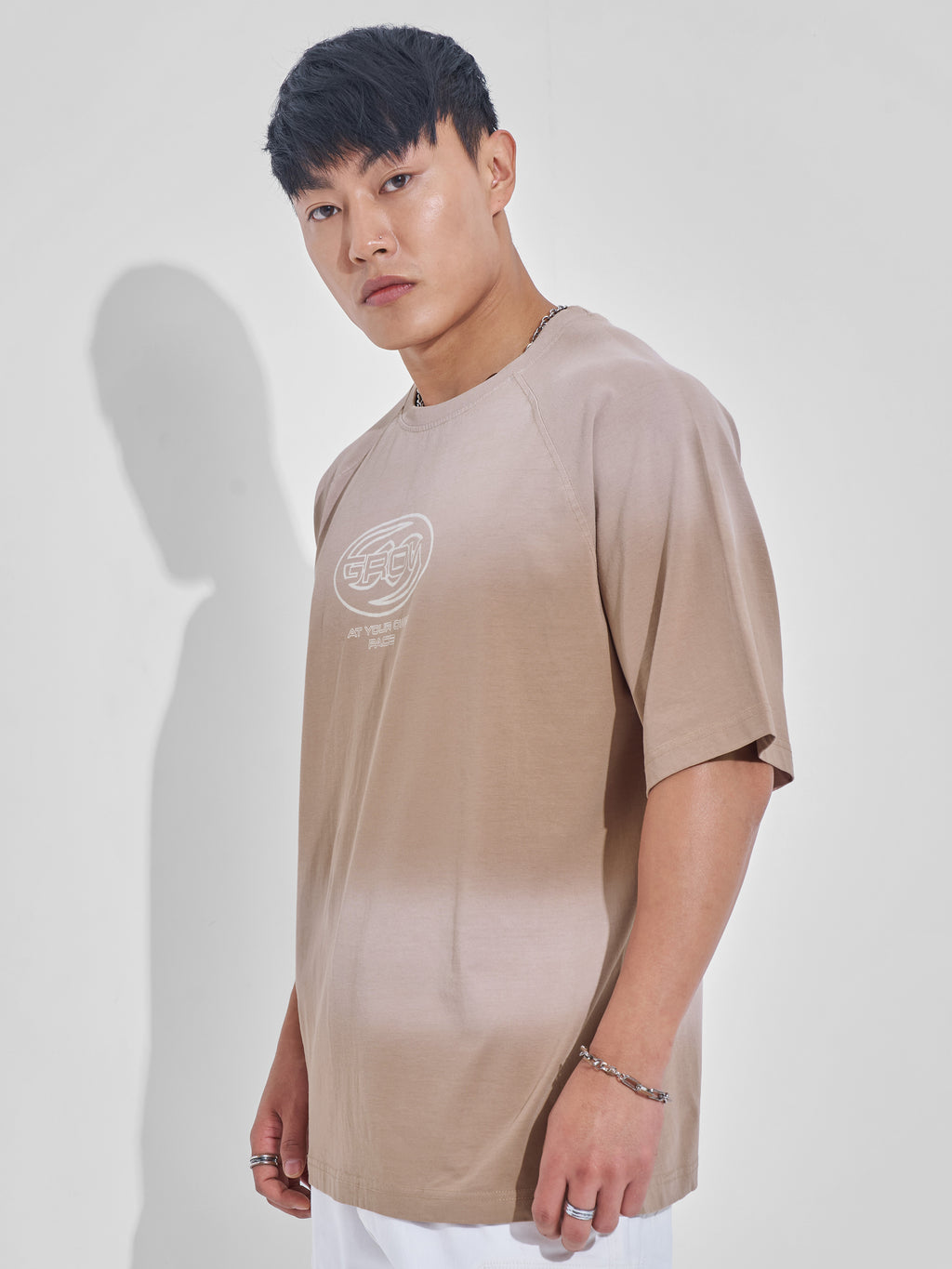 Highlander Men Tan Printed Round Neck Oversized Fit T-Shirt - Tan - Image 4