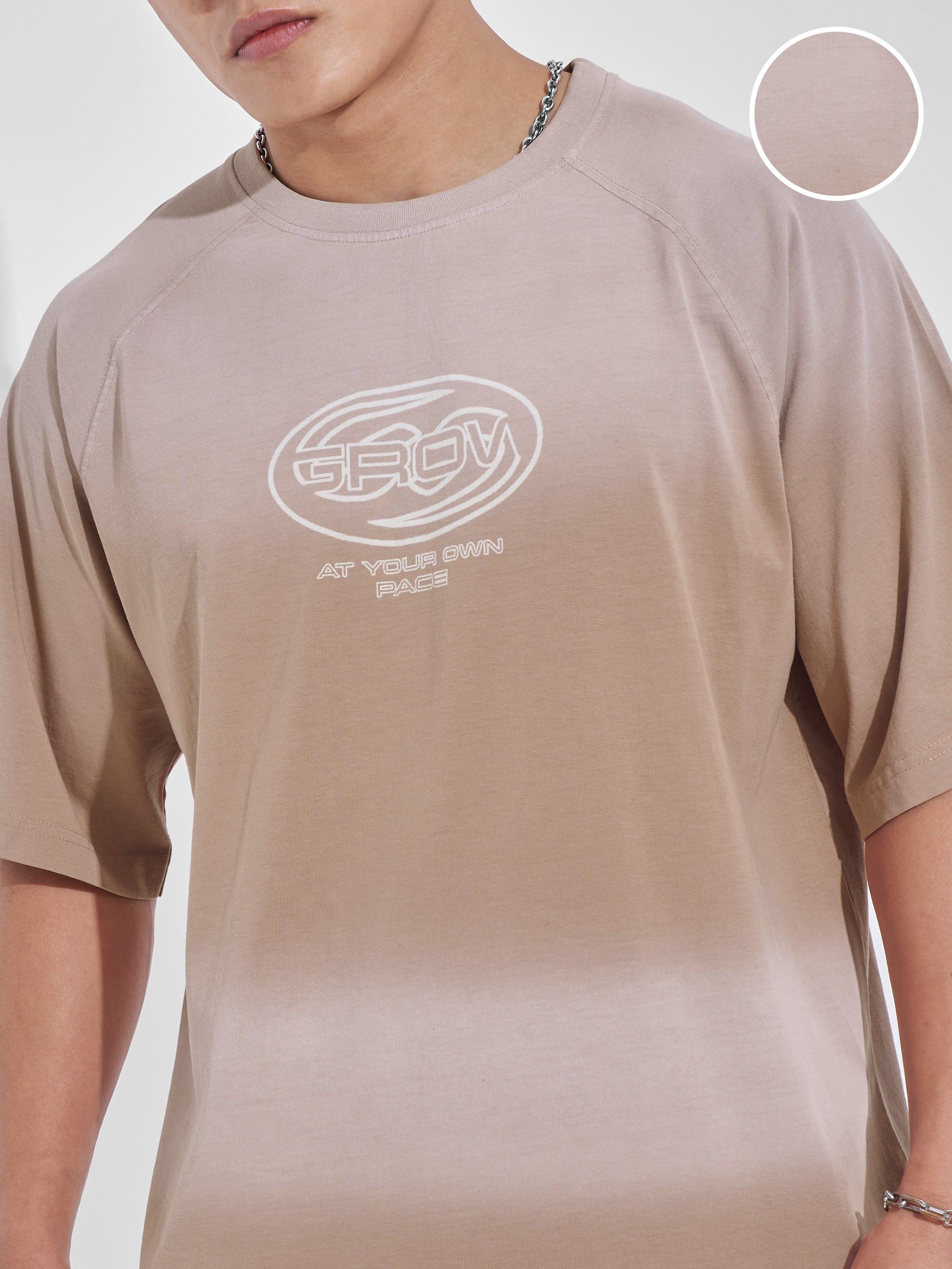Highlander Men Tan Printed Round Neck Oversized Fit T-Shirt - Tan - Image 5