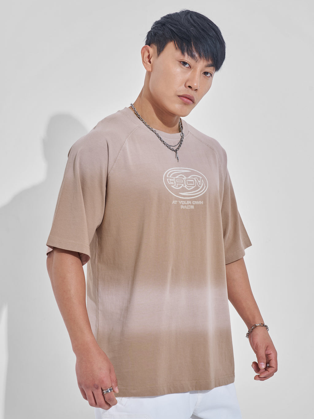 Highlander Men Tan Printed Round Neck Oversized Fit T-Shirt - Tan - Image 6
