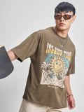 Highlander Men Khaki Printed Round Neck Oversized Fit T-Shirt - Khaki - Image 1