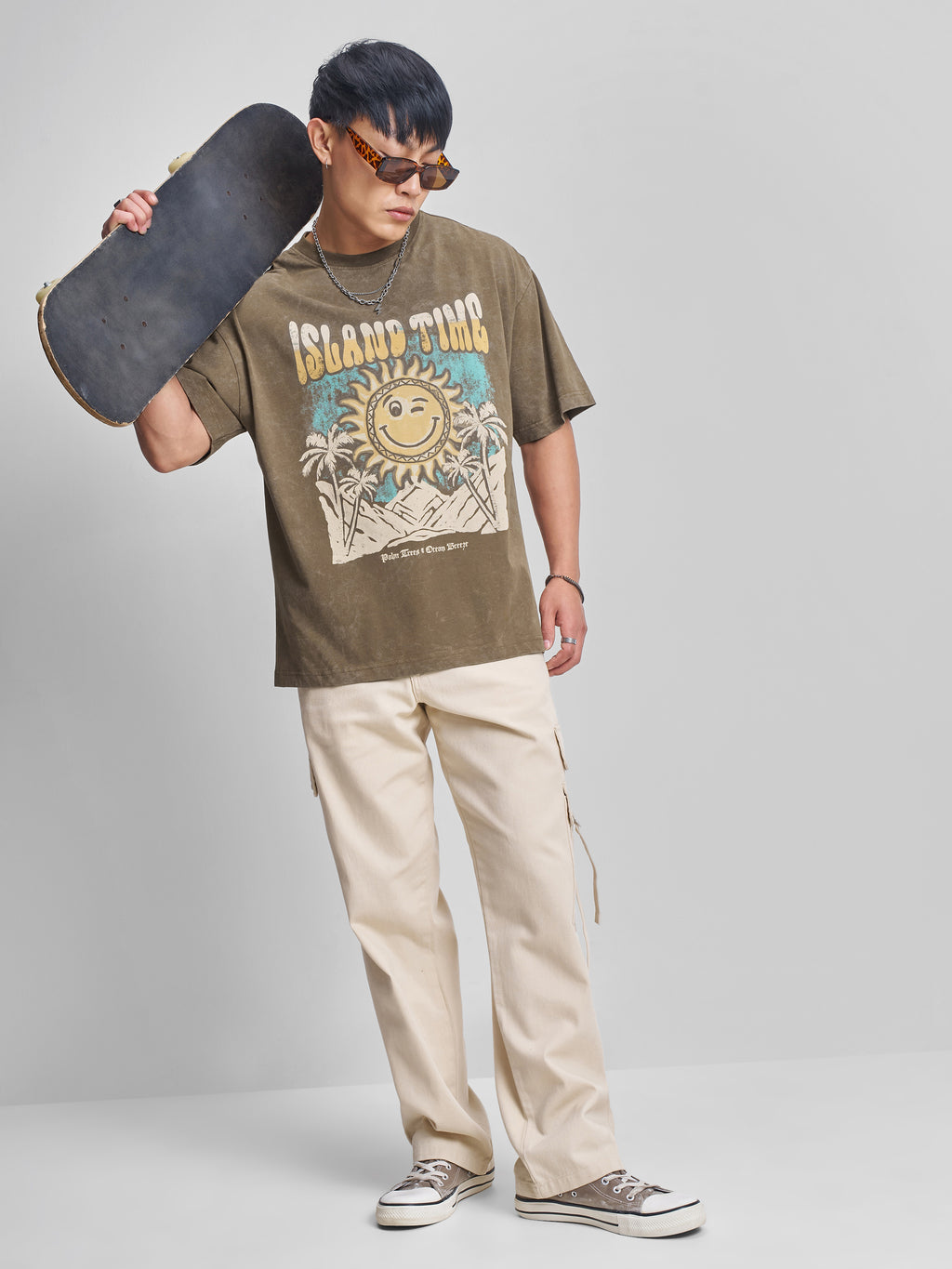 Highlander Men Khaki Printed Round Neck Oversized Fit T-Shirt - Khaki - Image 2