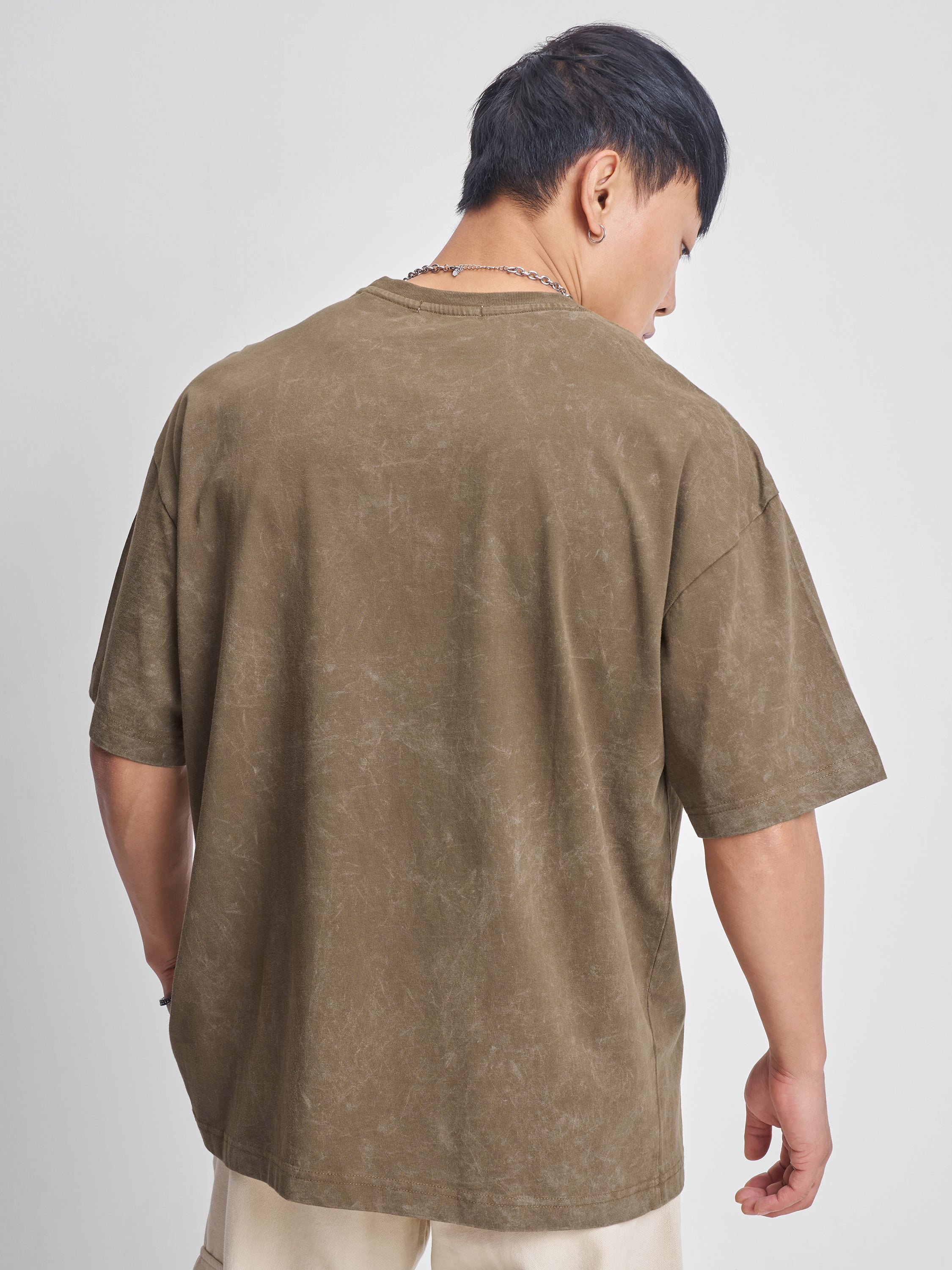 Highlander Men Khaki Printed Round Neck Oversized Fit T-Shirt - Khaki - Image 3