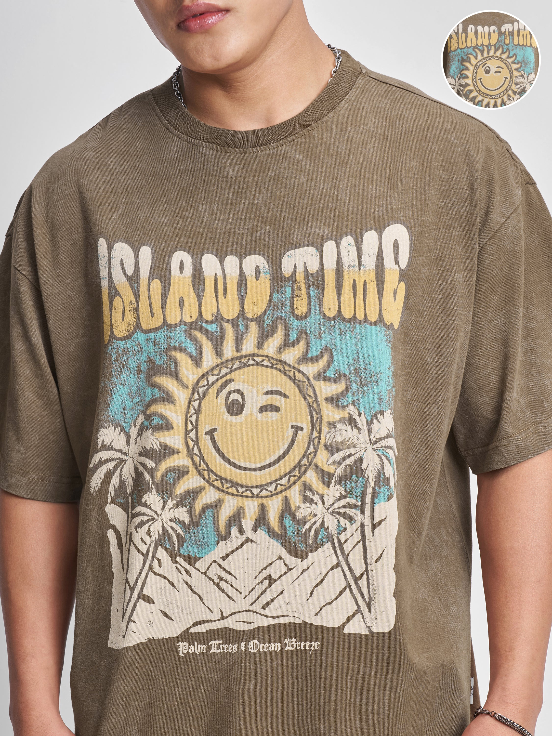 Highlander Men Khaki Printed Round Neck Oversized Fit T-Shirt - Khaki - Image 5
