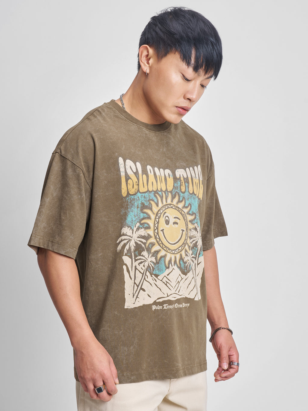 Highlander Men Khaki Printed Round Neck Oversized Fit T-Shirt - Khaki - Image 6