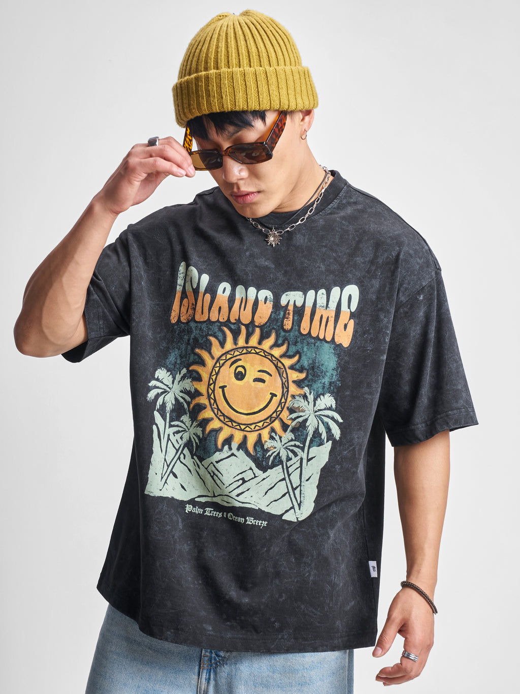 Highlander Men Black Printed Round Neck Oversized Fit T-Shirt - Black - Image 1