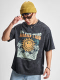 Highlander Men Black Printed Round Neck Oversized Fit T-Shirt - Black - Image 1