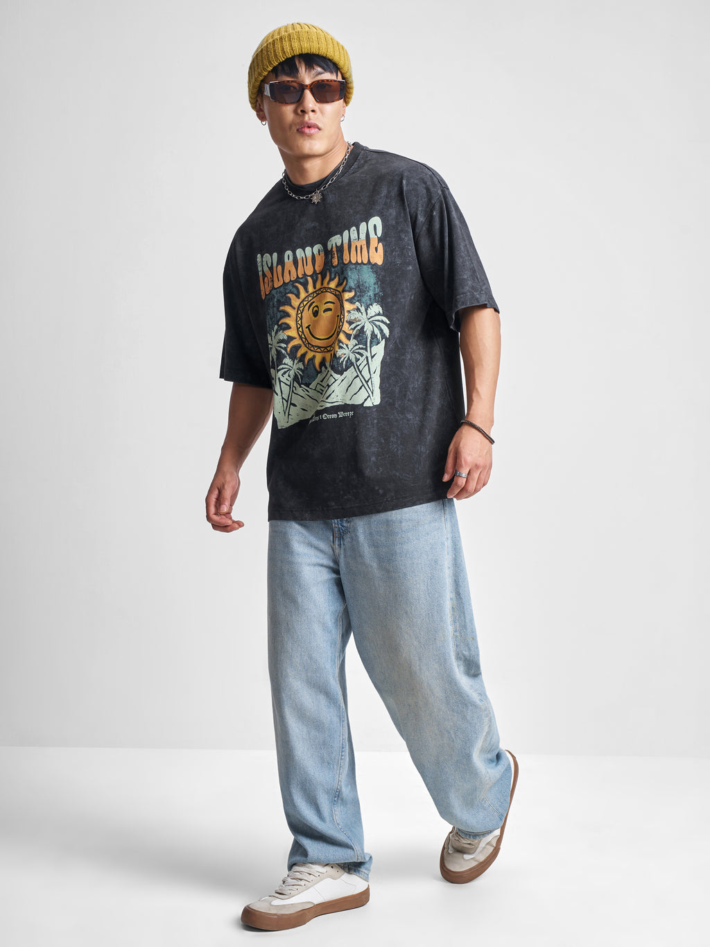 Highlander Men Black Printed Round Neck Oversized Fit T-Shirt - Black - Image 2