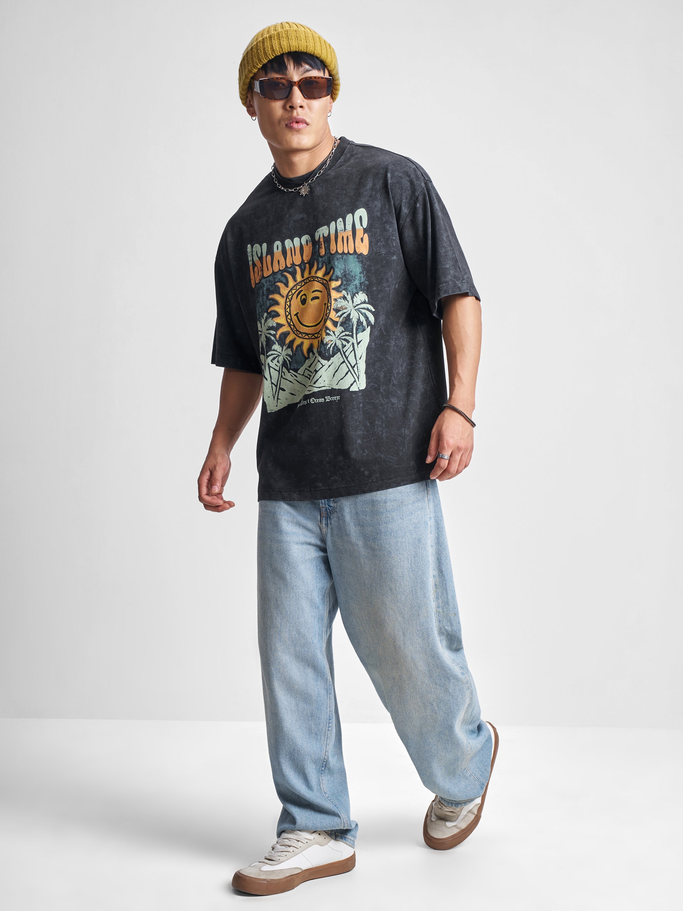 Highlander Men Black Printed Round Neck Oversized Fit T-Shirt - Black - Image 2