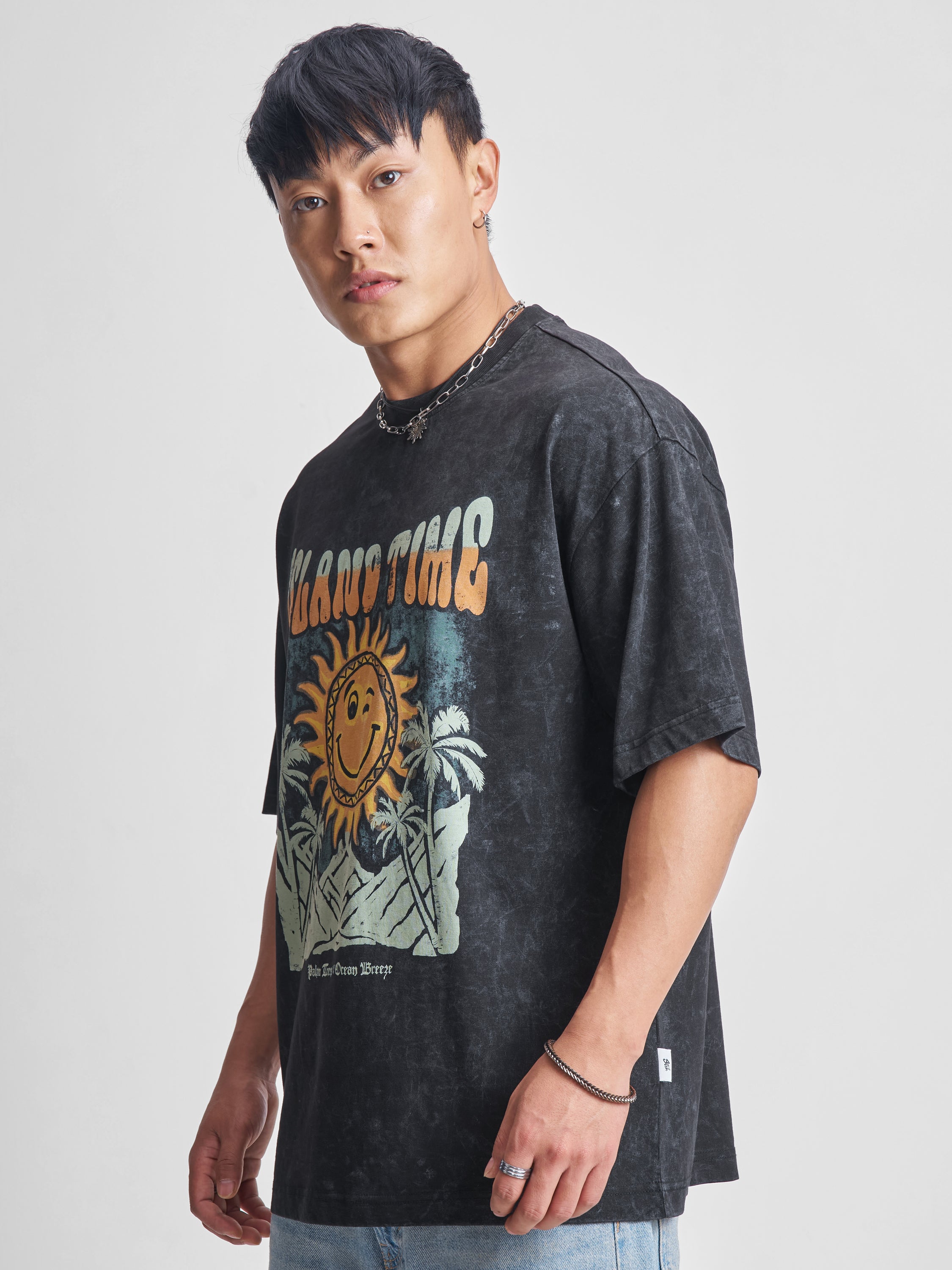 Highlander Men Black Printed Round Neck Oversized Fit T-Shirt - Black - Image 4