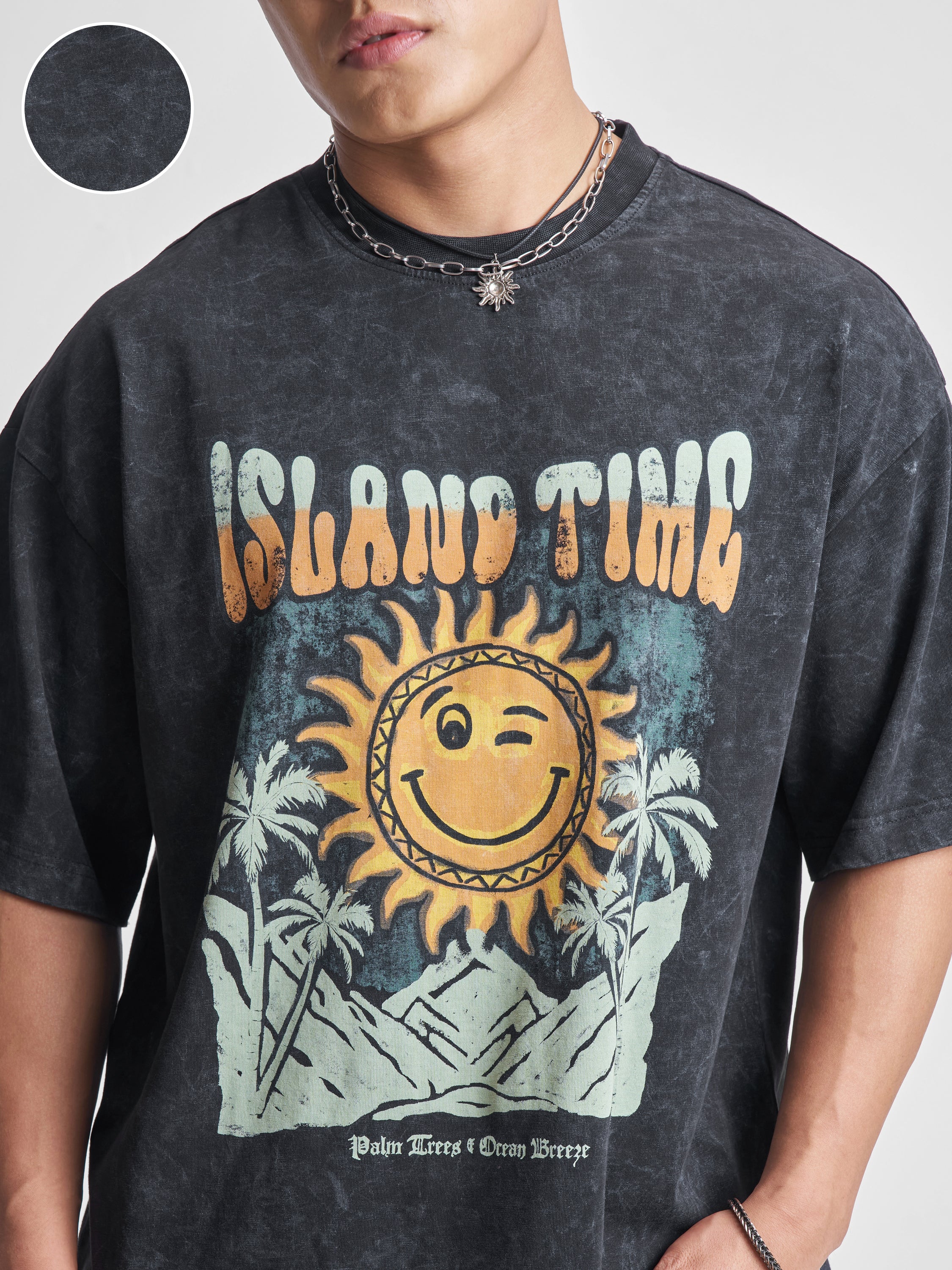 Highlander Men Black Printed Round Neck Oversized Fit T-Shirt - Black - Image 5