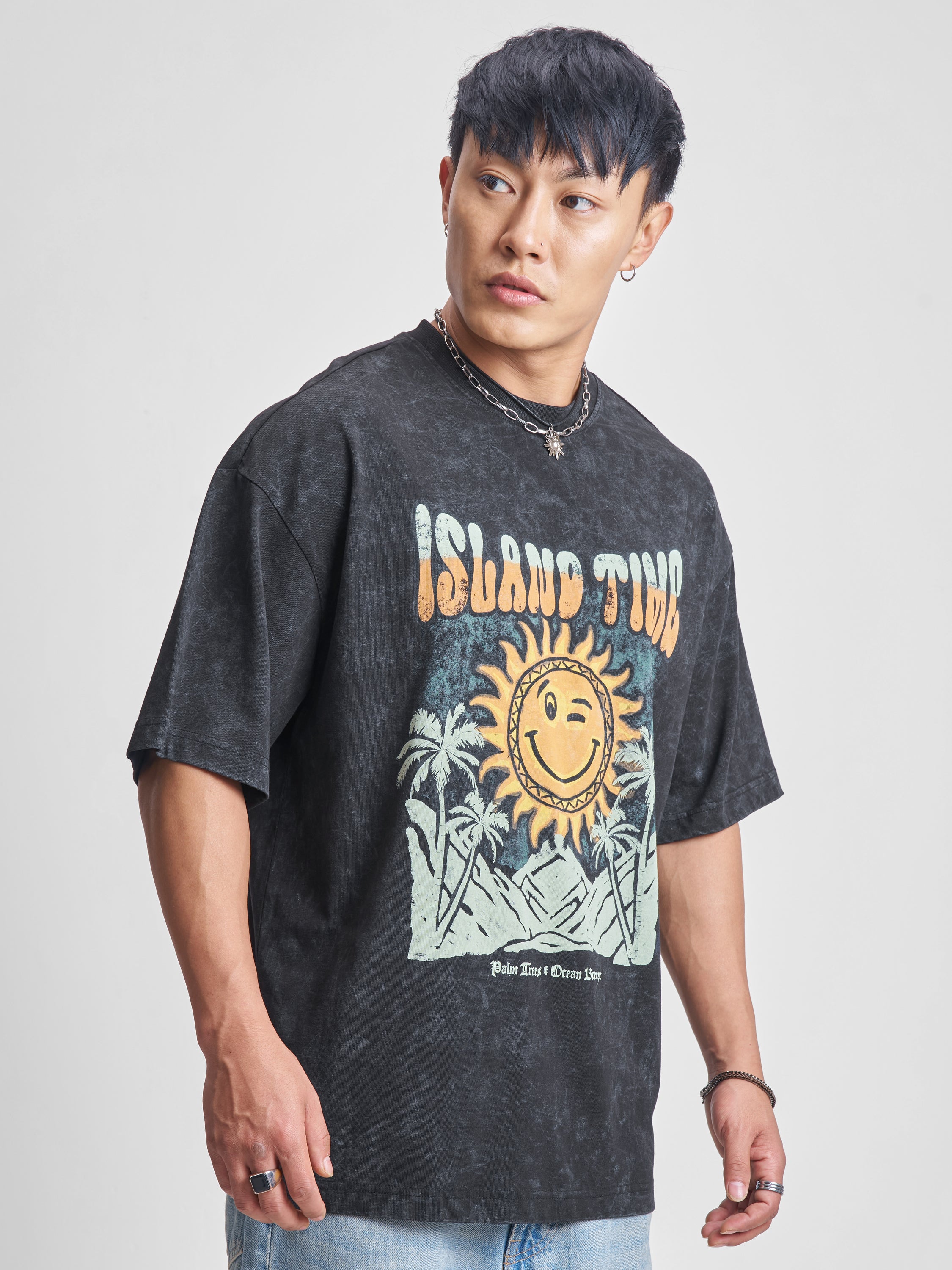 Highlander Men Black Printed Round Neck Oversized Fit T-Shirt - Black - Image 6